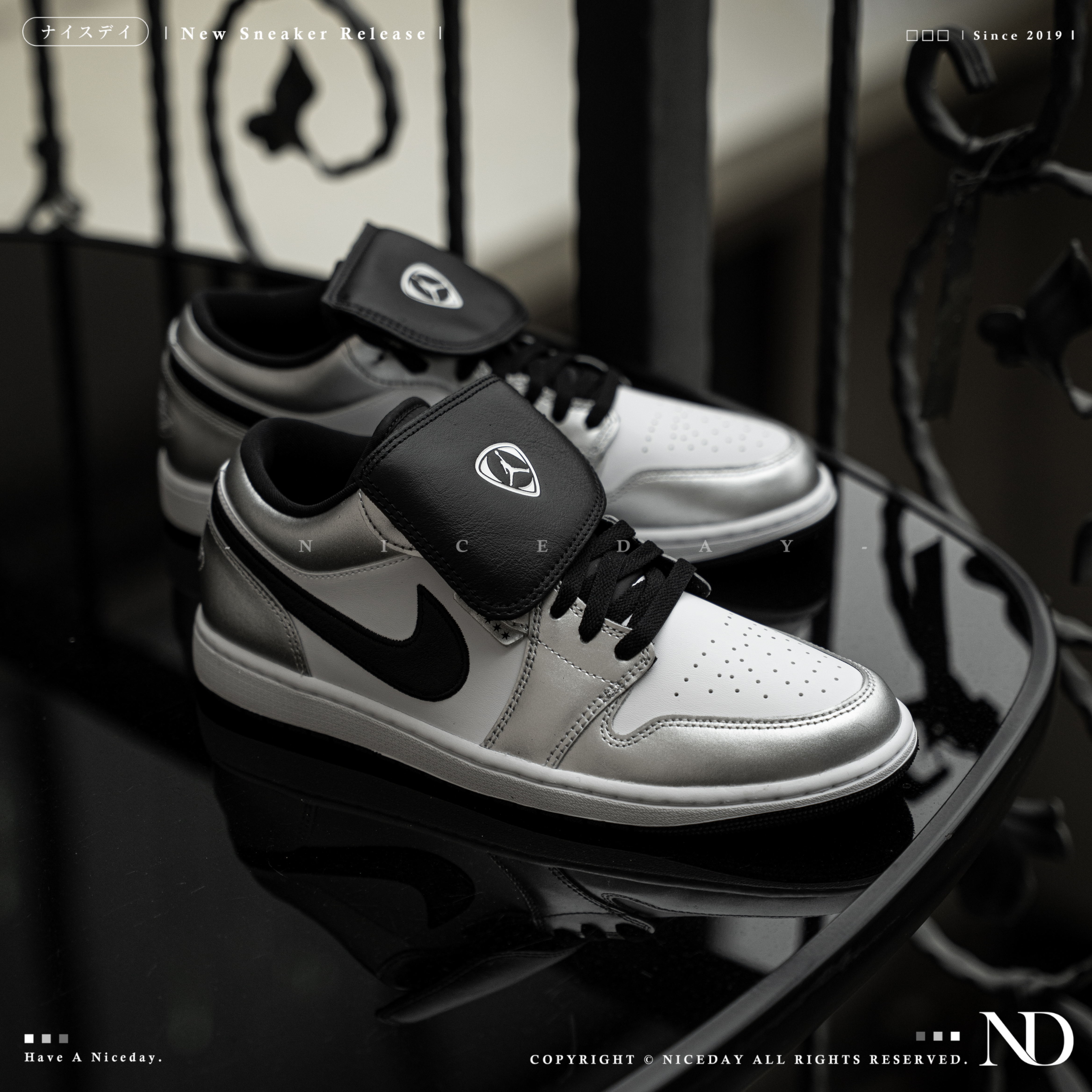NICEDAY 現貨 AIR JORDAN 1 LOW SE 銀白 黑 翻蓋 鞋舌 皮革 低筒 AJ1 IR2278-100