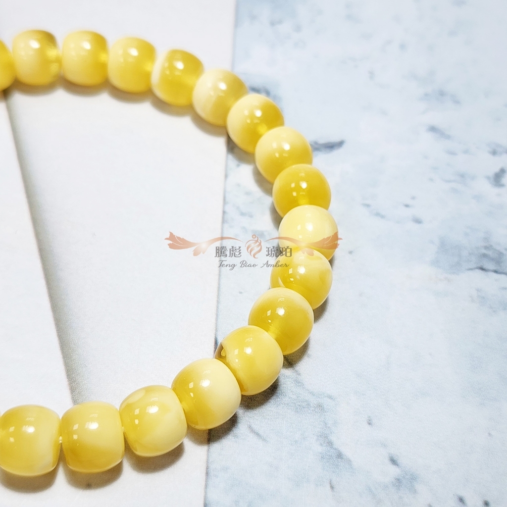 【騰彪琥珀】天然金絞白花蜜蠟鼓形手鍊 8+mm 聚寶盆紋路 附公司保卡/可代送鑑定 避邪守護 蜜蠟原石 圓滿寓意