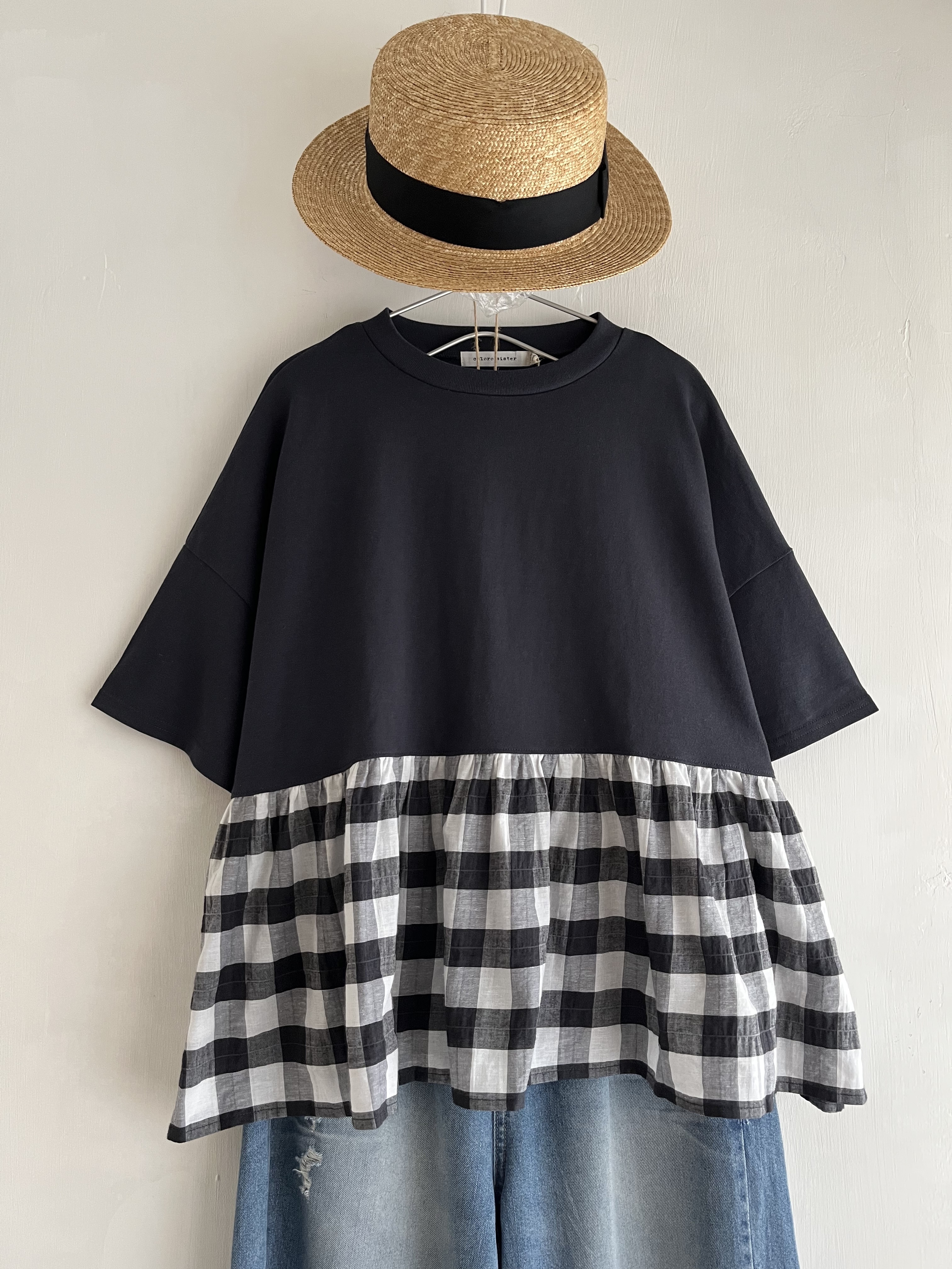 日本製Chloro sister灰黑色拼格仔top