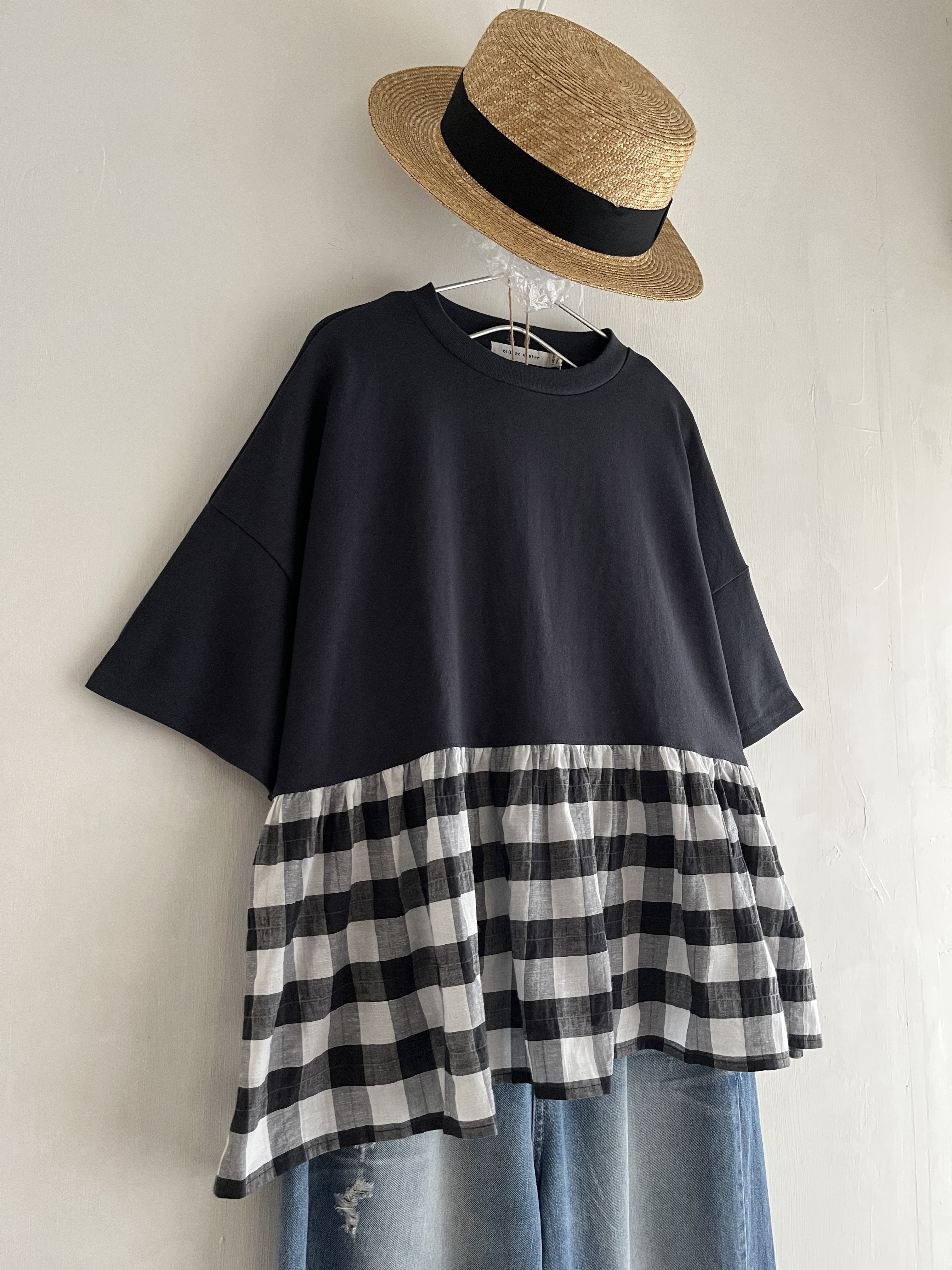 日本製Chloro sister灰黑色拼格仔top
