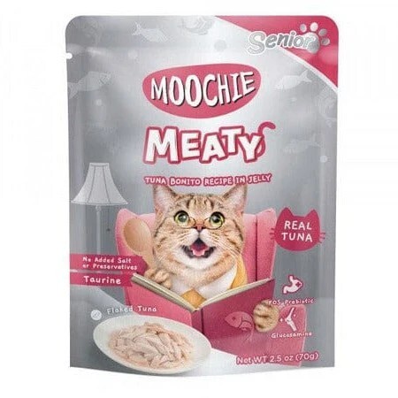Moochie 貓濕糧．MEATY系列 老貓 吞拿魚 +鰹魚70g