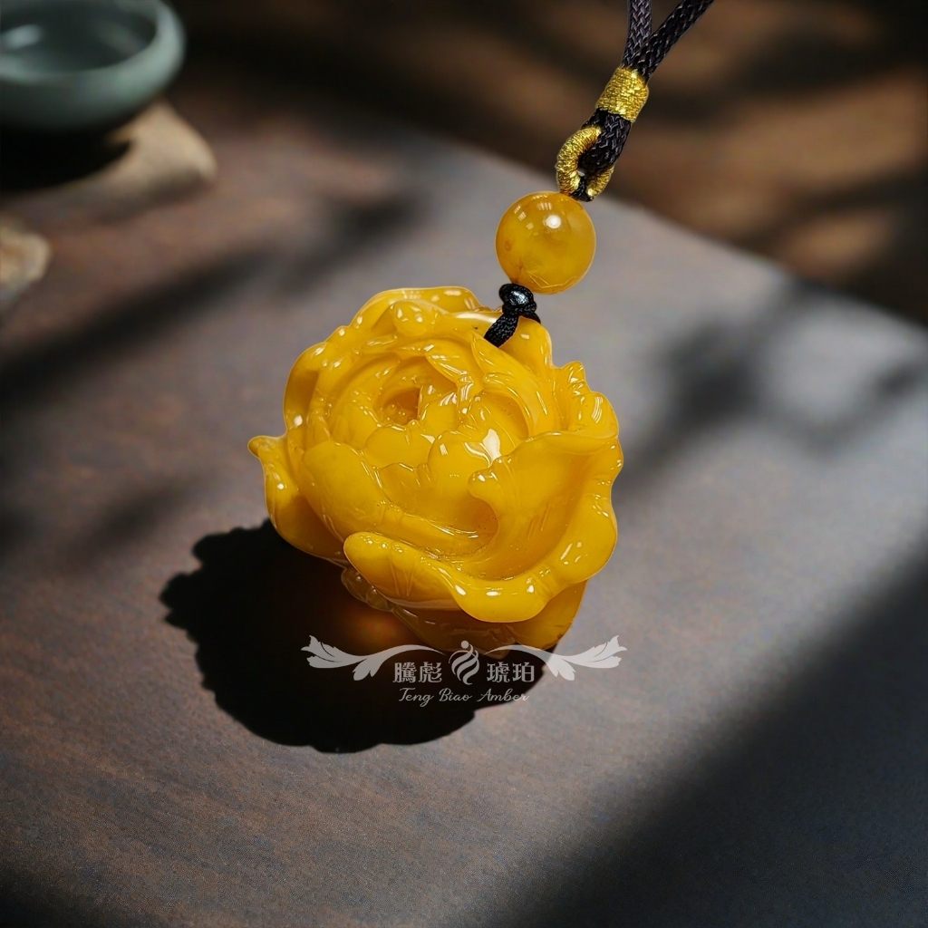 【騰彪琥珀】天然氧化老蜜蠟花開富貴牡丹掛墜 無烤色優化處理 時間沉澱歲月之美 附公司保證卡 可代送鑑定 溫潤質感禮物