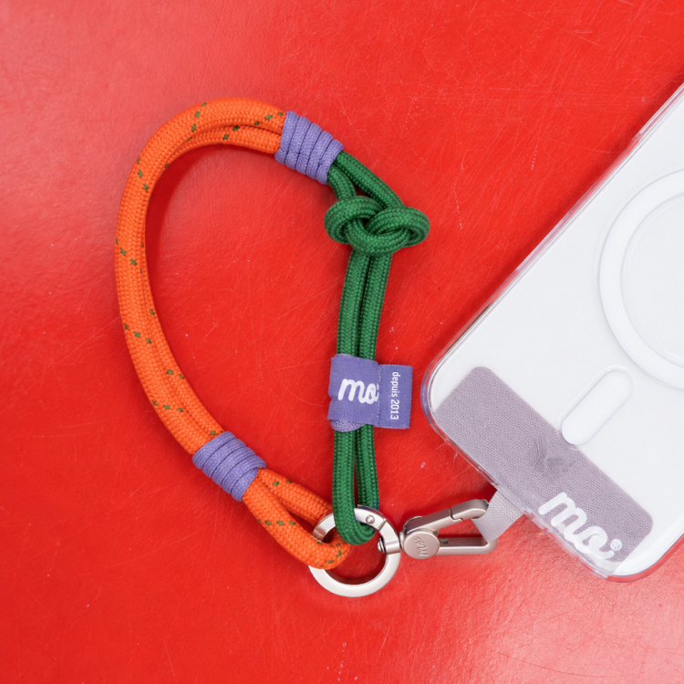 PRISMATICA | Knotted Wrist Strap for Mobile Phone - Orange/Evergreen