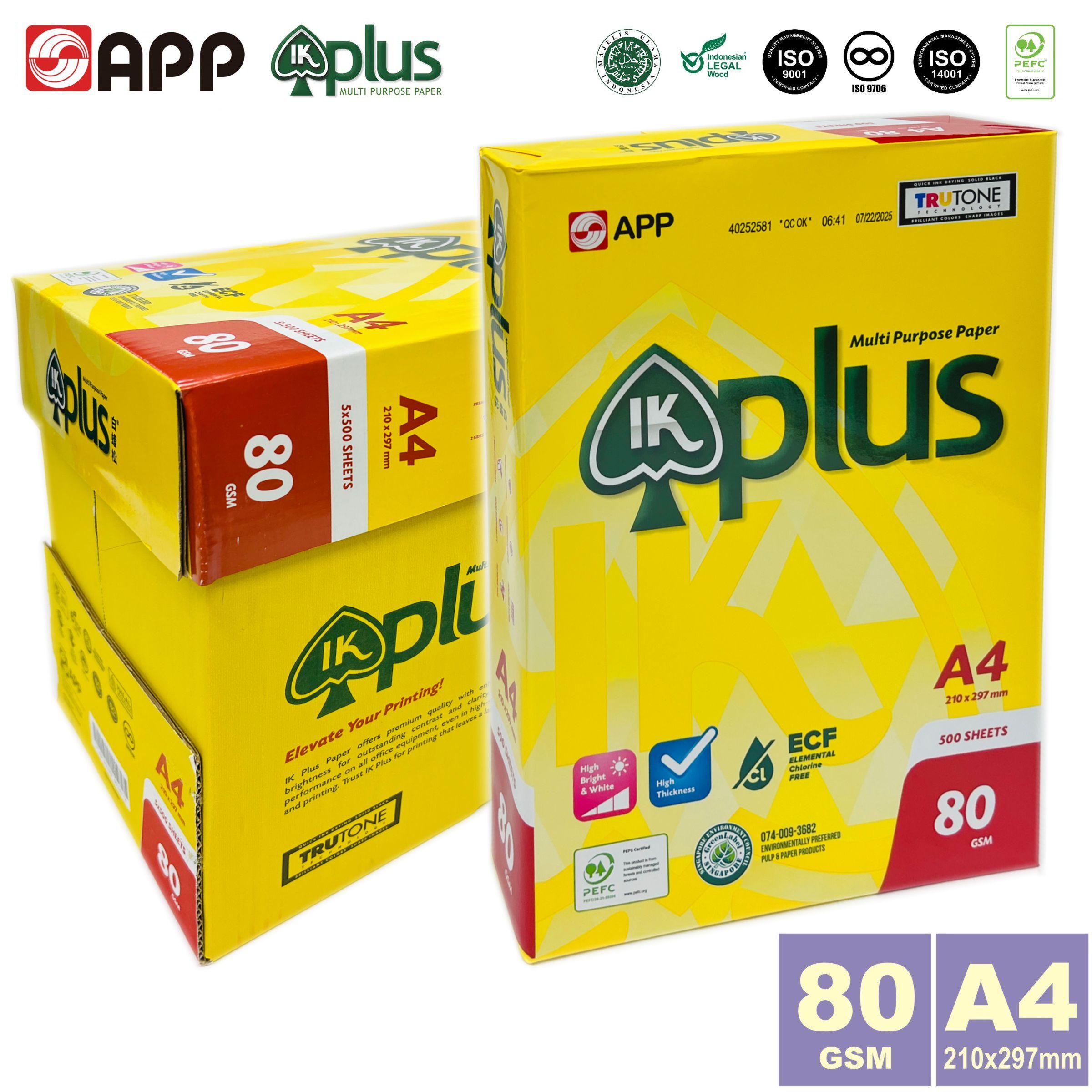 [Full Box] 80gsm A4 "IK PLUS" White Copy Paper (2,500 sheets) 5 packs
