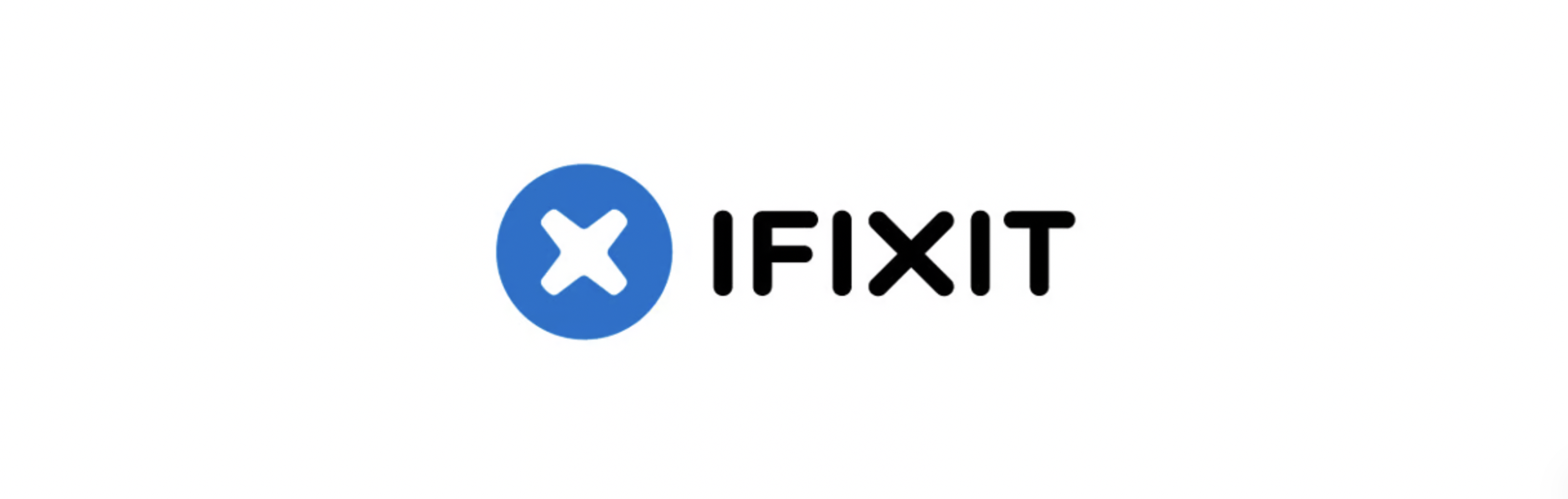 ifixit logo 是藍色圓形中間有白色的叉叉，是一個螺絲釘的俯視圖樣，非常直觀好辨識