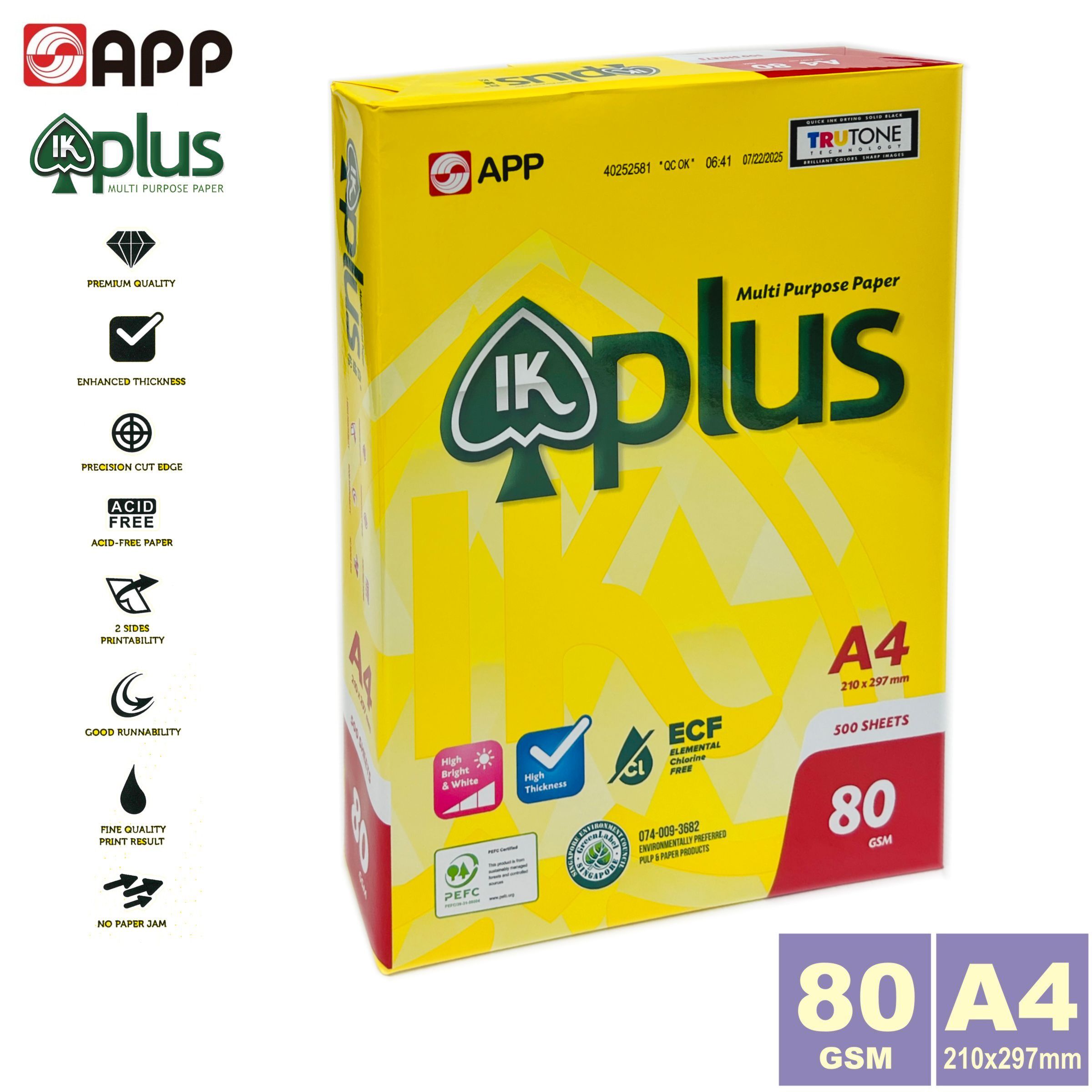 80gsm A4 "IK PLUS" White Copy Paper (500 sheets)