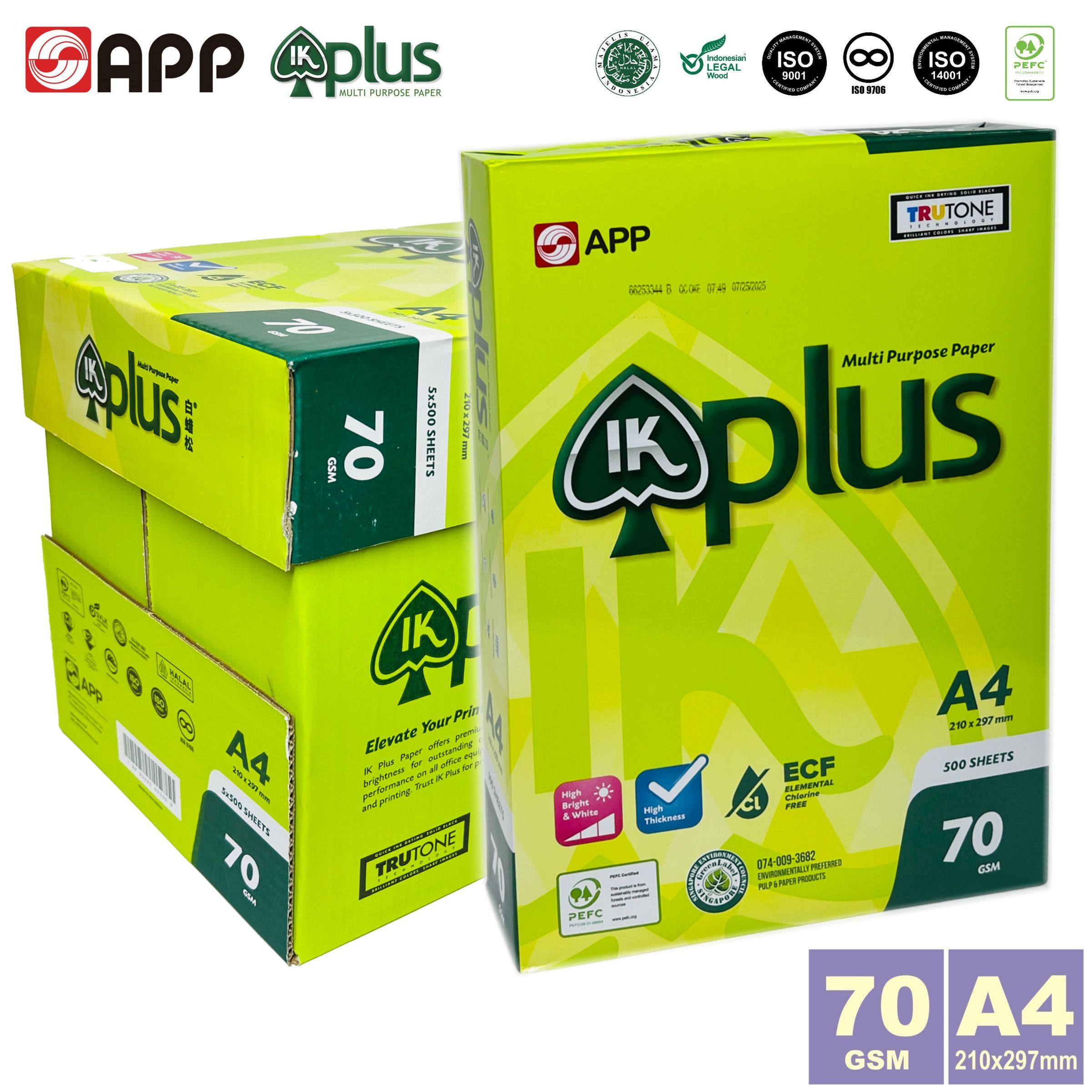 [Full Box] 70gsm A4 "IK PLUS" White Copy Paper (2,500 sheets) 5 packs