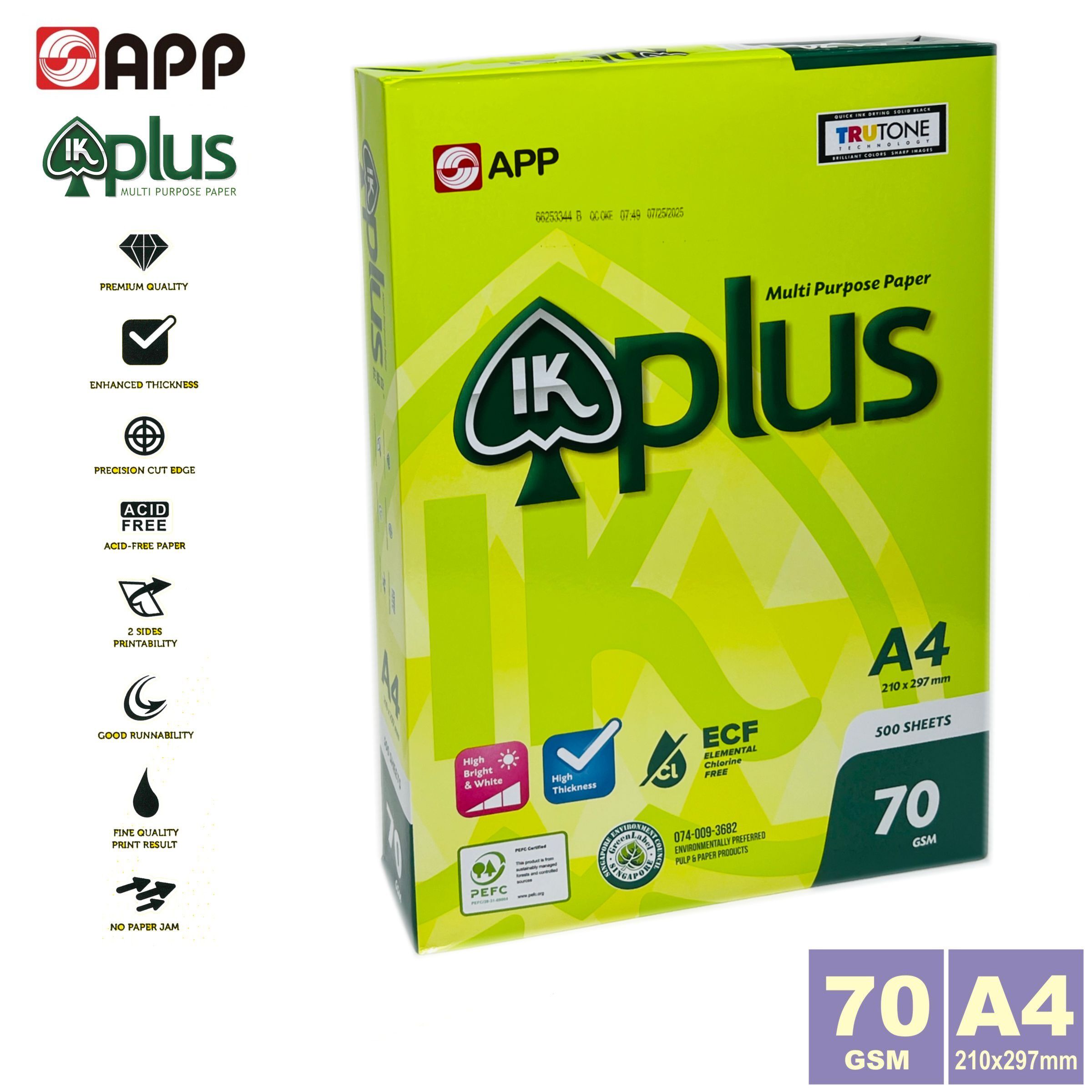 Plenty Steps Paper - 70gsm A4 "IK PLUS" White Copy Paper (500 sheets)