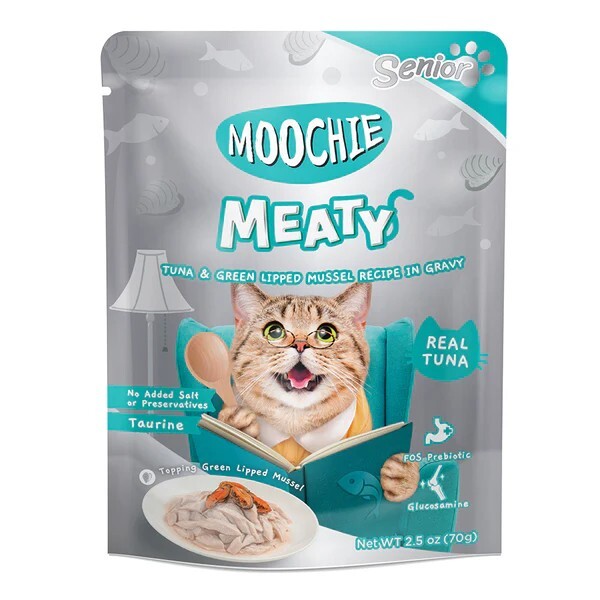 Moochie 貓濕糧．MEATY系列 老貓 吞拿魚 +青口70g