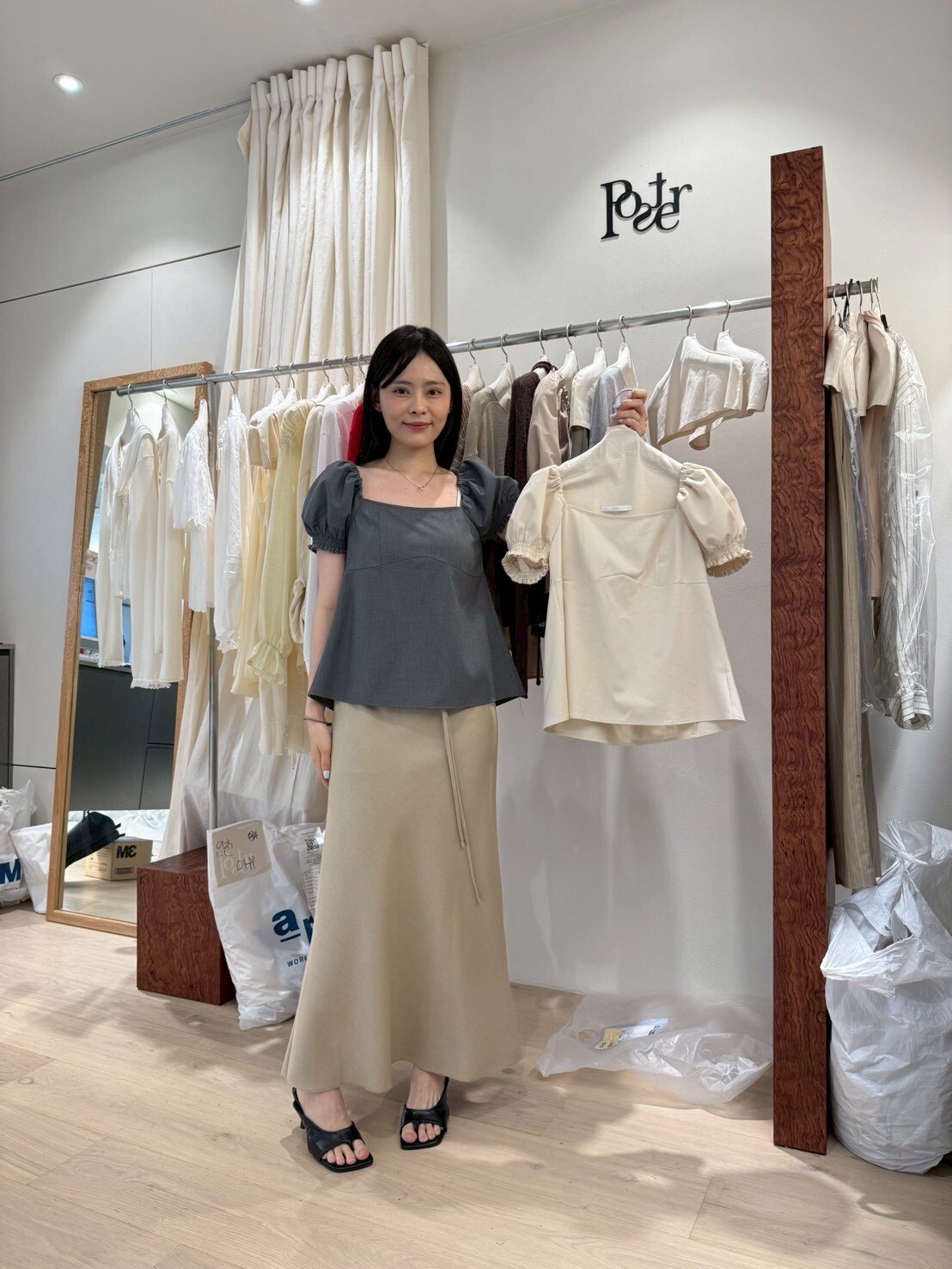 PS6223 方領泡泡袖上衣
