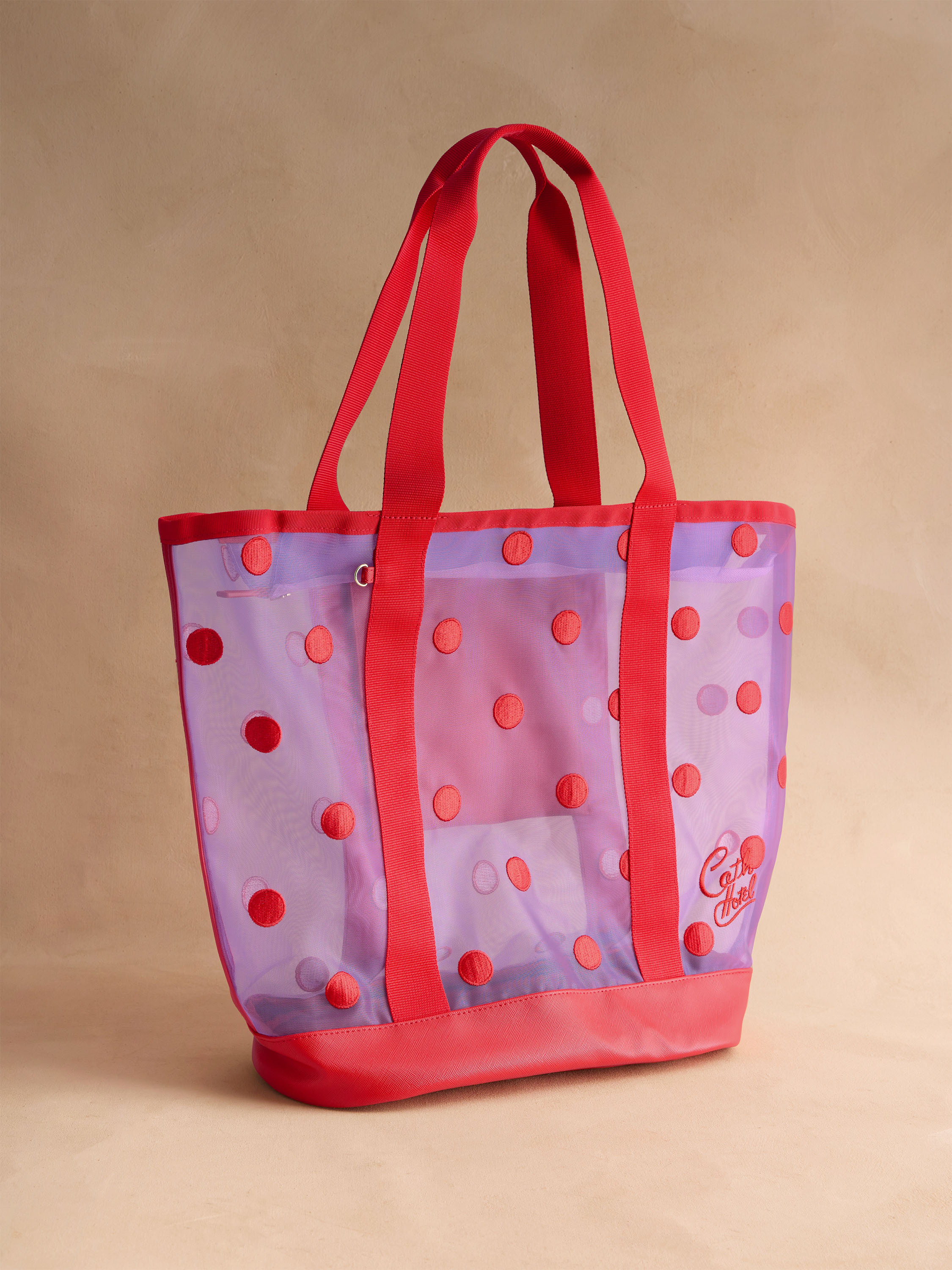 Spot Print 紅色網紗海灘包