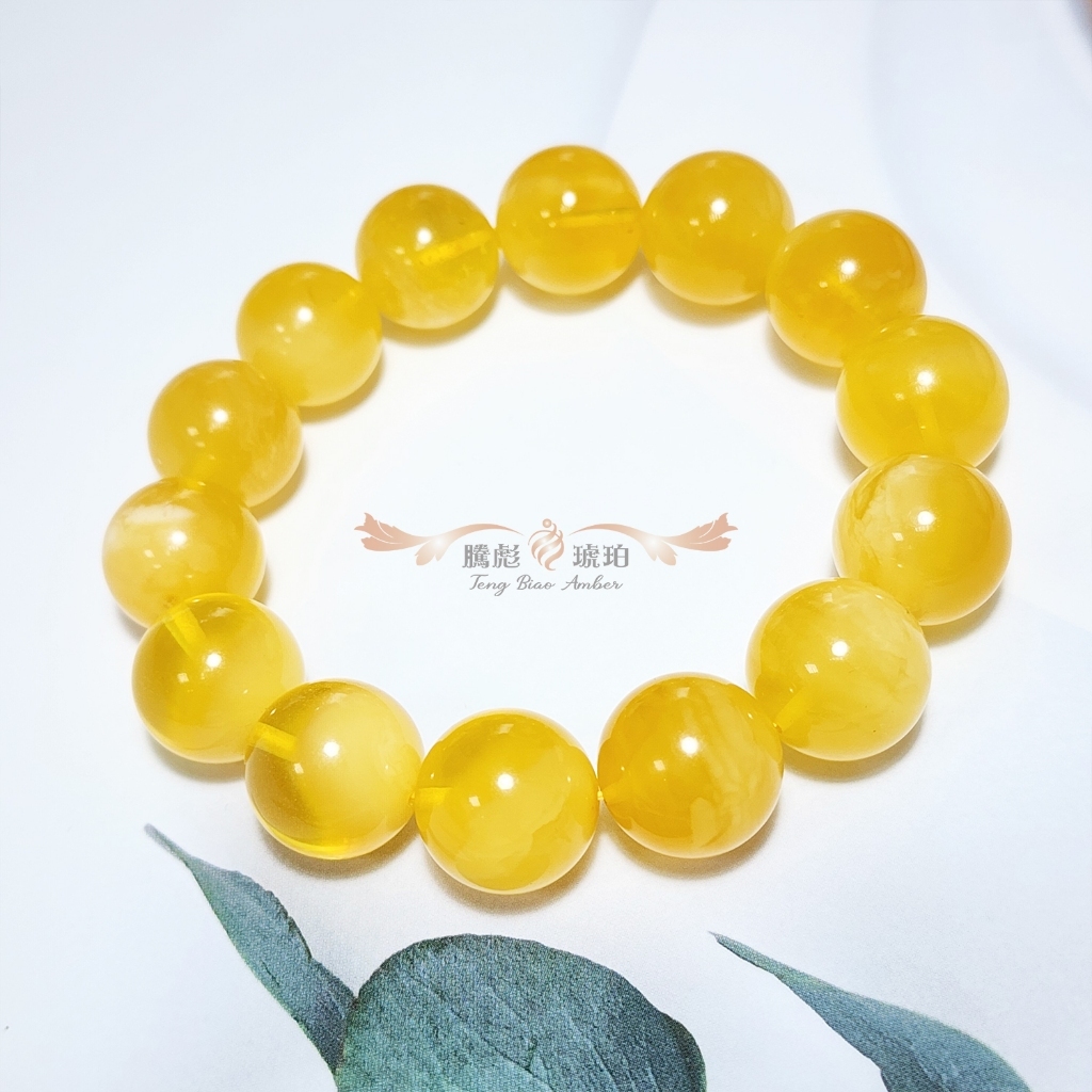 騰彪琥珀 15mm+ 天然金絞白蜜蠟手鍊 飽滿大珠 意境白花紋理 附公司保證卡/可代送鑑定 波羅的海原礦 圓滿氣場 收藏