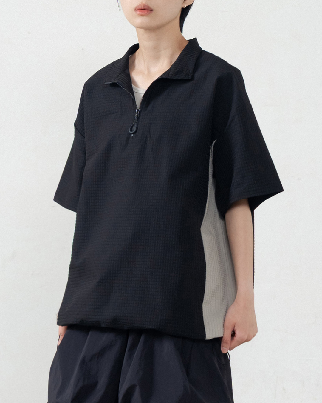 3D checkered color-blocked half-front top 1/2【01099714】in stock+pre-order
