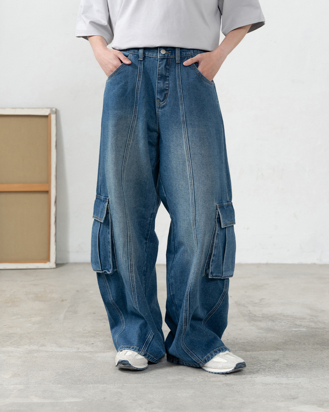 Washed and stitched 3D pocket cocoon-shaped jeans 1/2/3【04011894】in stock+pre-order