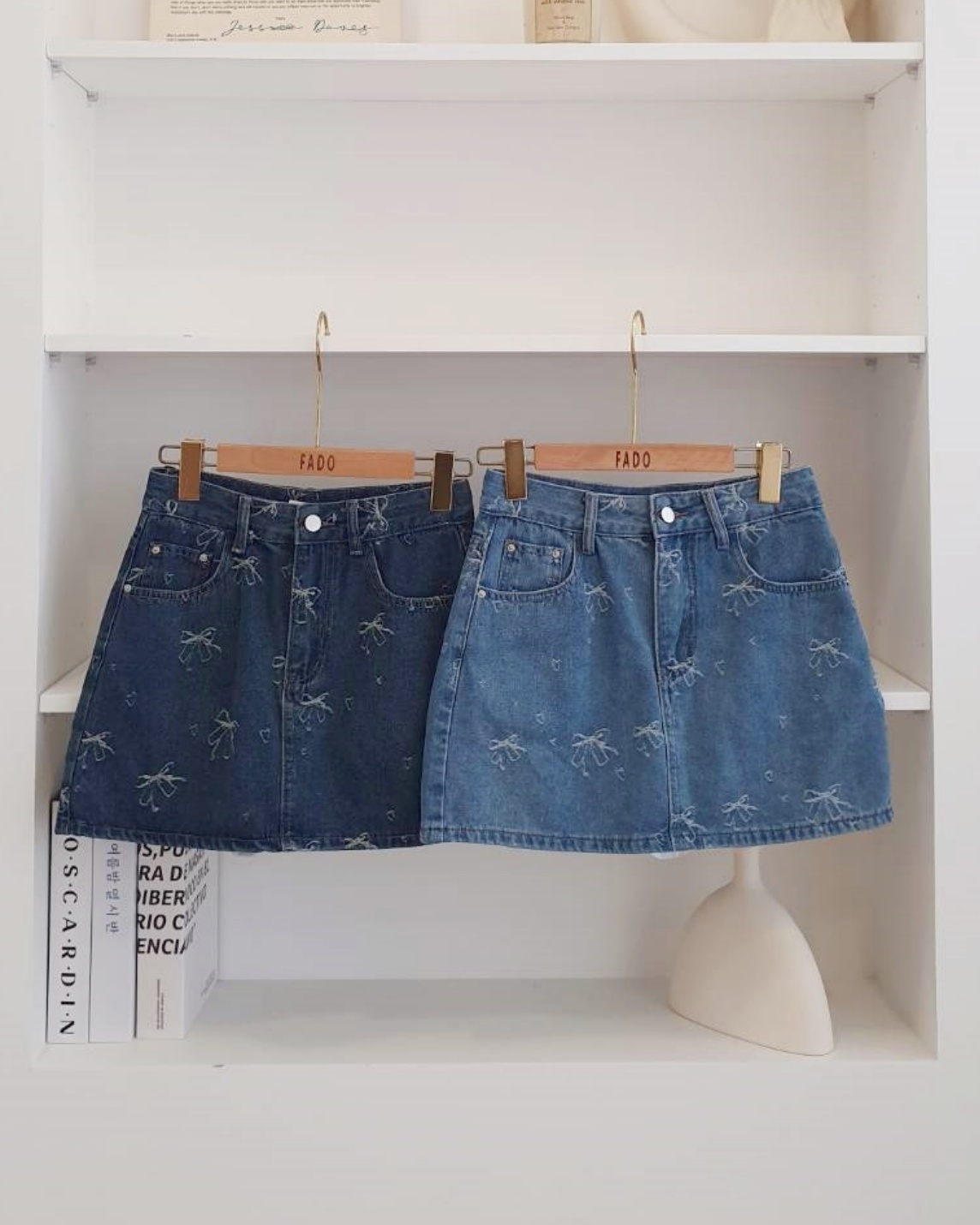 法朵Fado shop｜甜美蝴蝶結刺繡牛仔褲裙 455B004 兩色