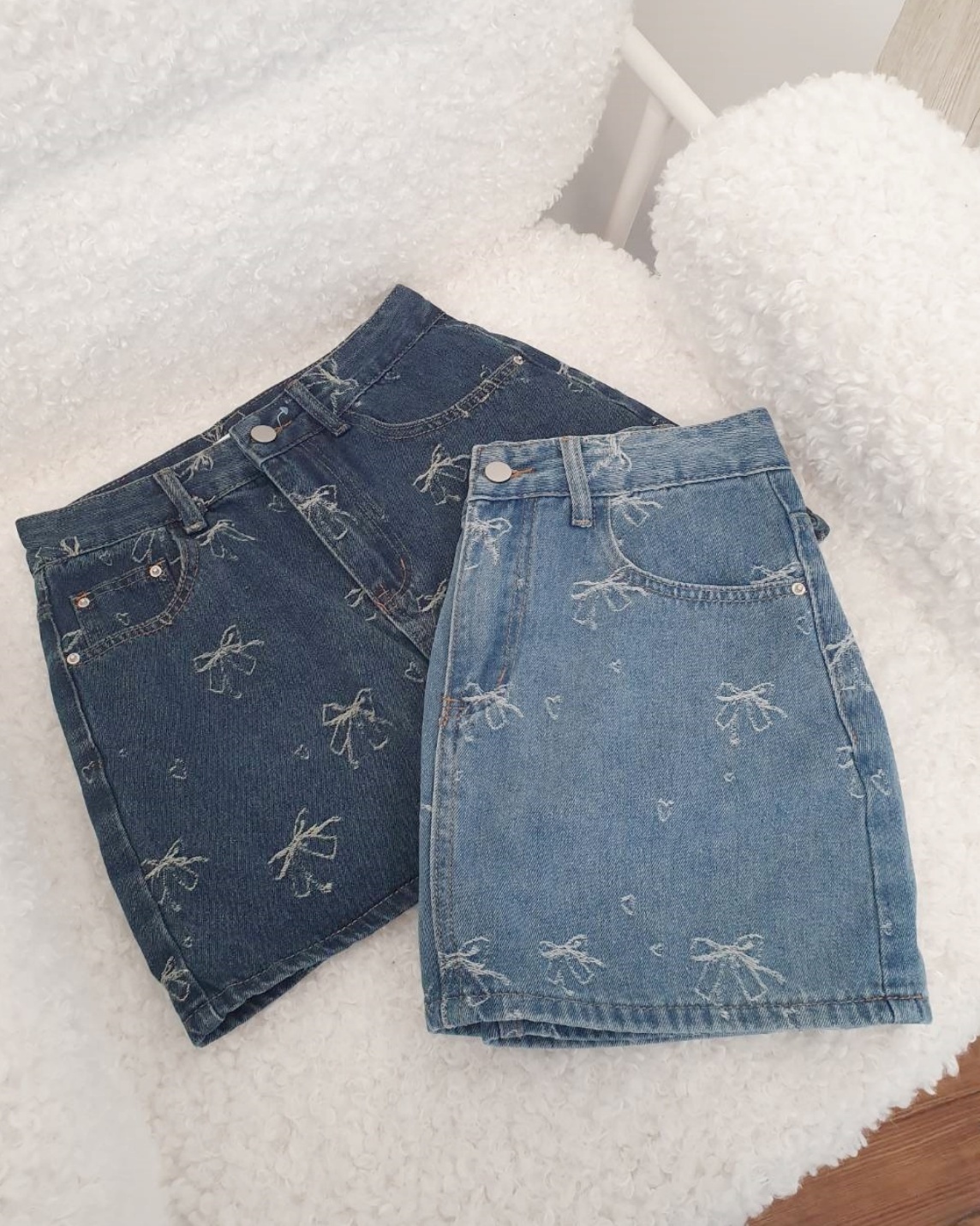法朵Fado shop｜甜美蝴蝶結刺繡牛仔褲裙 455B004 兩色