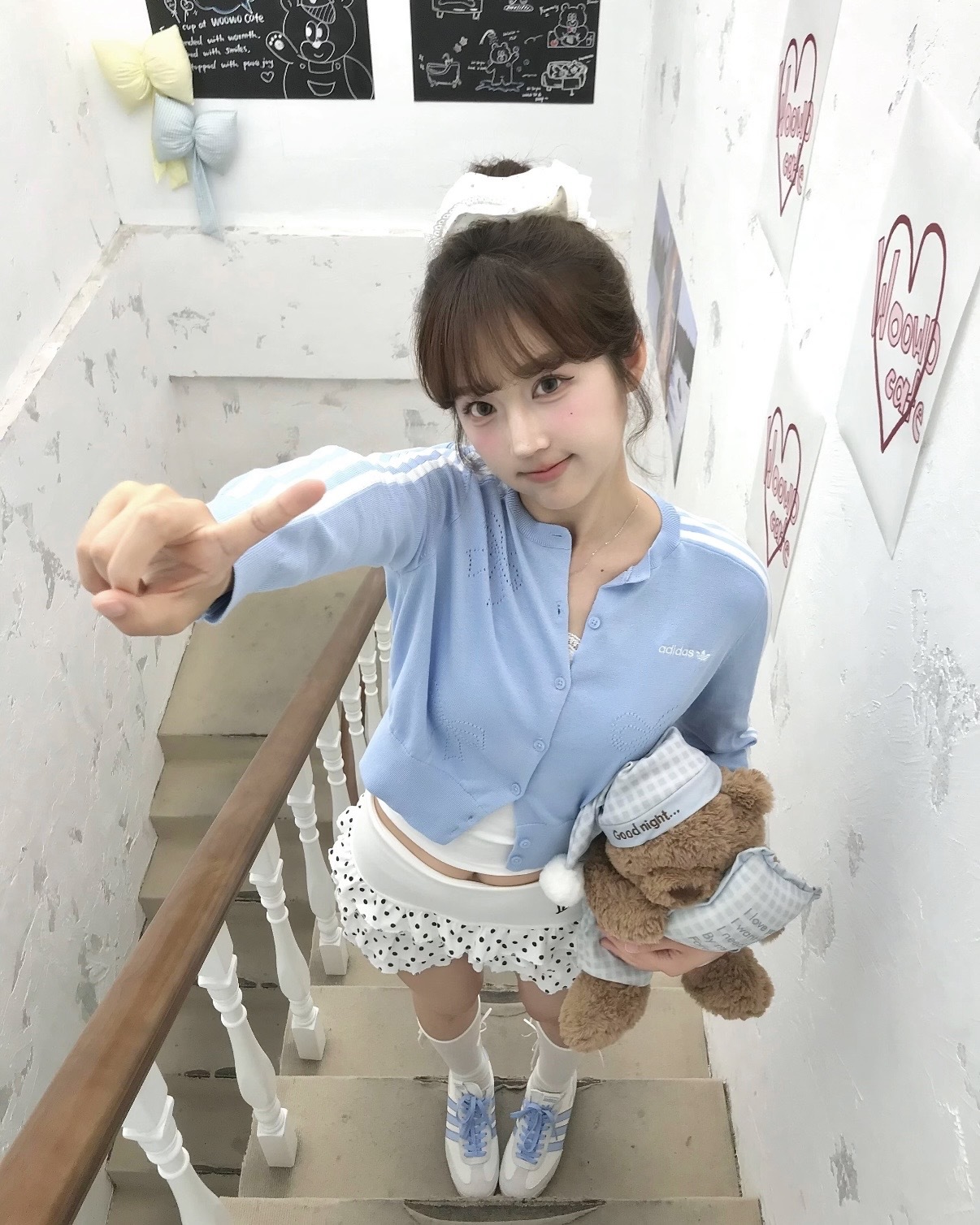 ADIDAS ORIGINALS 蝴蝶結 針織外套 針織衫 開襟衫 排扣 三線 修身 微短版 女款 寶寶藍 LF1185 灰色 LF1186 / 預購