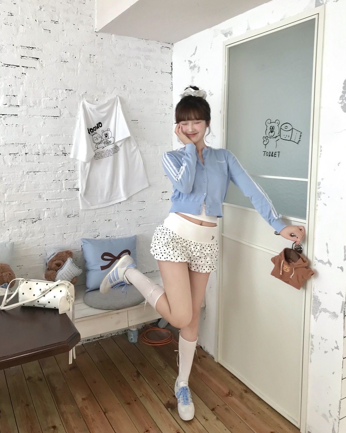 ADIDAS ORIGINALS 蝴蝶結 針織外套 針織衫 開襟衫 排扣 三線 修身 微短版 女款 寶寶藍 LF1185 灰色 LF1186 / 預購