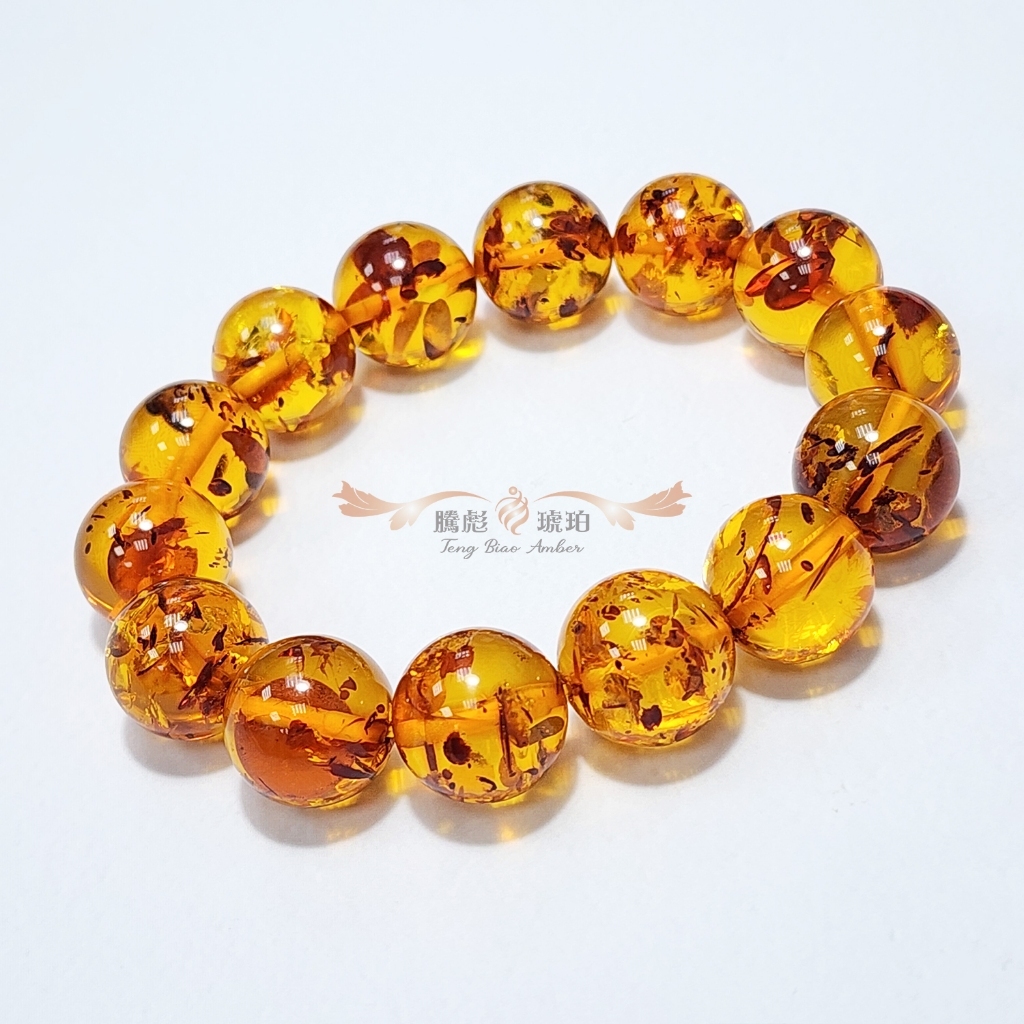 【騰彪琥珀】天然紅花琥珀手鍊 14+mm 紅艷爆花 楓丹流影 附公司保證卡 波羅的海原礦 收藏等級