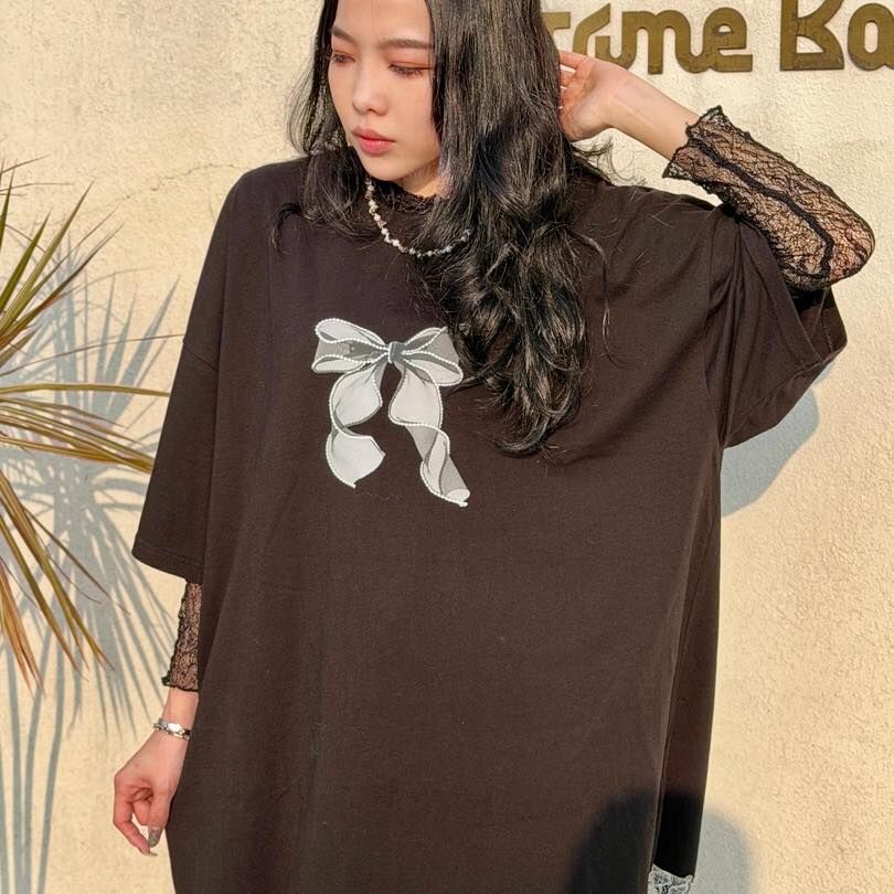Macrame Korea ribbon tee - KOR0282 - black (0526)