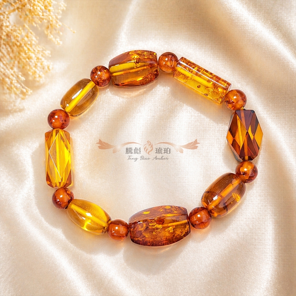【騰彪琥珀】天然紅花琥珀多寶手鍊  6-8+mm 造型設計款 多角度精工切面珠 閃耀動人 附公司保證卡 質感生活