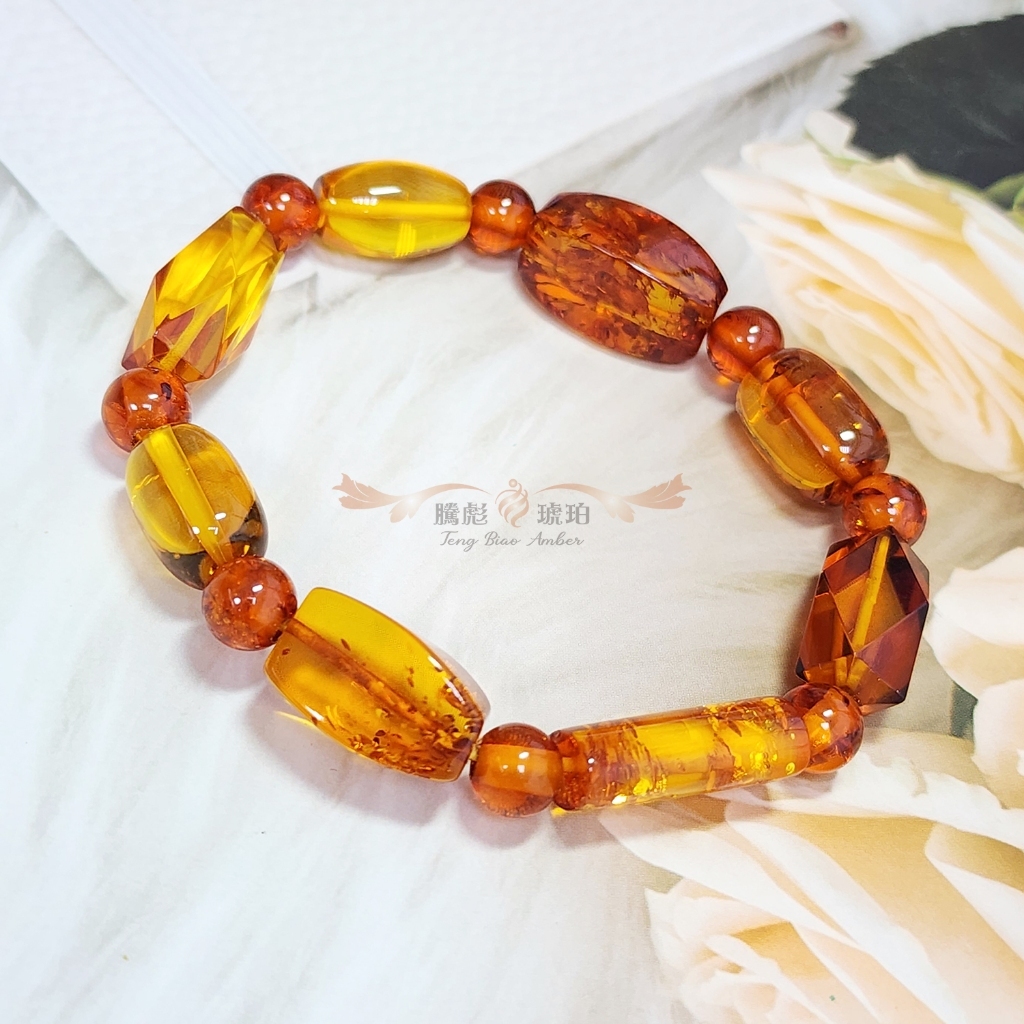 【騰彪琥珀】天然紅花琥珀多寶手鍊  6-8+mm 造型設計款 多角度精工切面珠 閃耀動人 附公司保證卡 質感生活