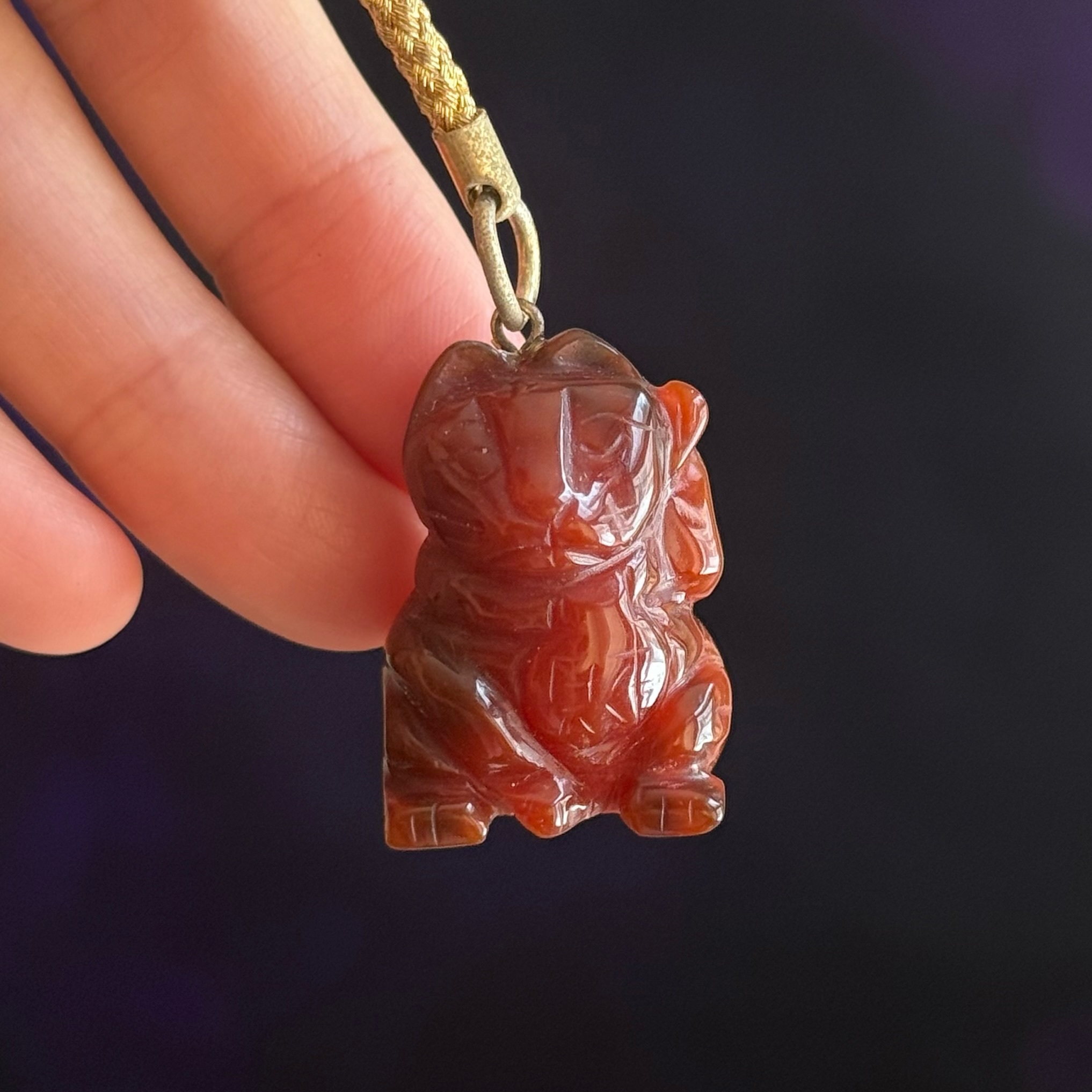 [原石] 紅瑪瑙 招財貓 水晶吊飾