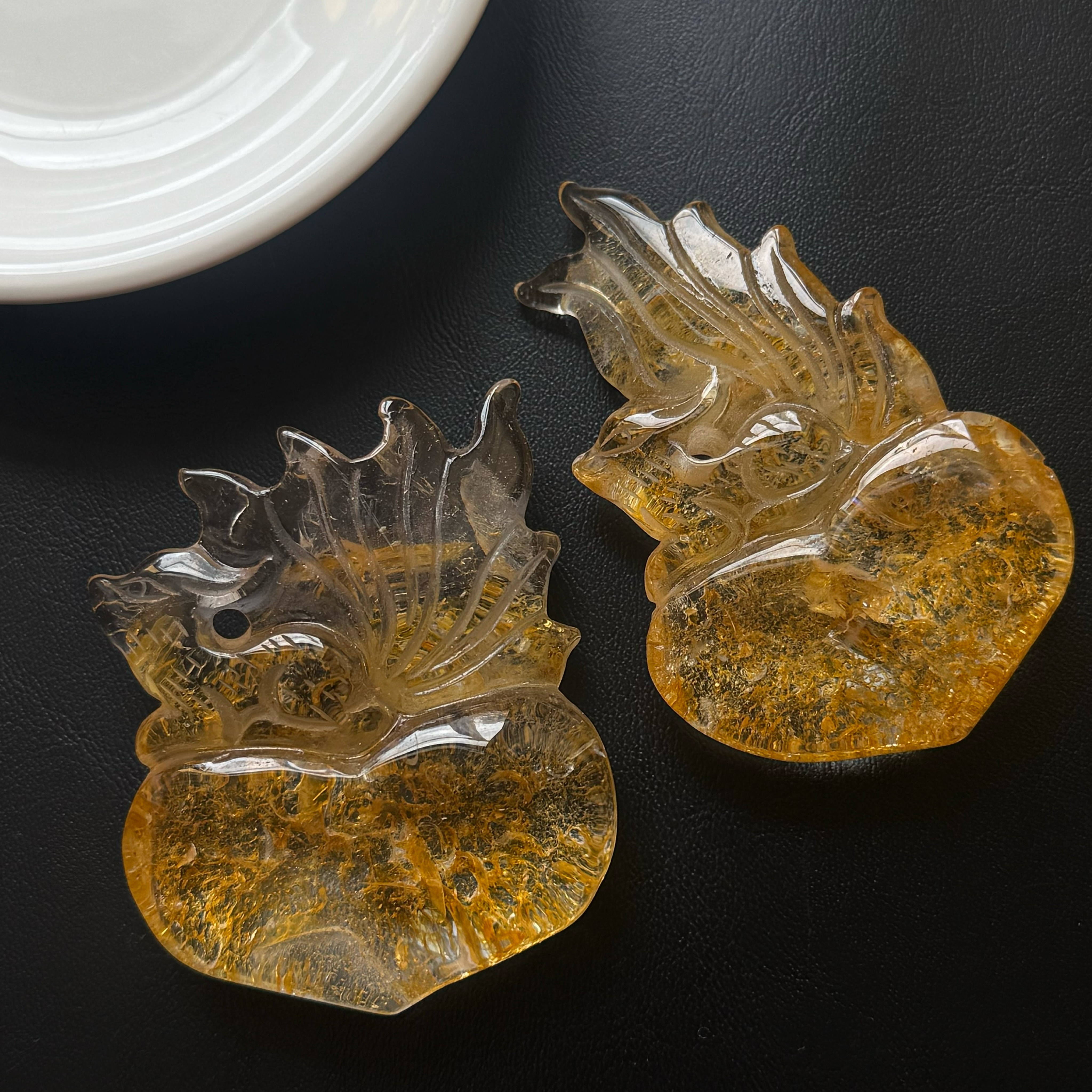 [原石] 黃膠花 九尾狐 水晶擺飾