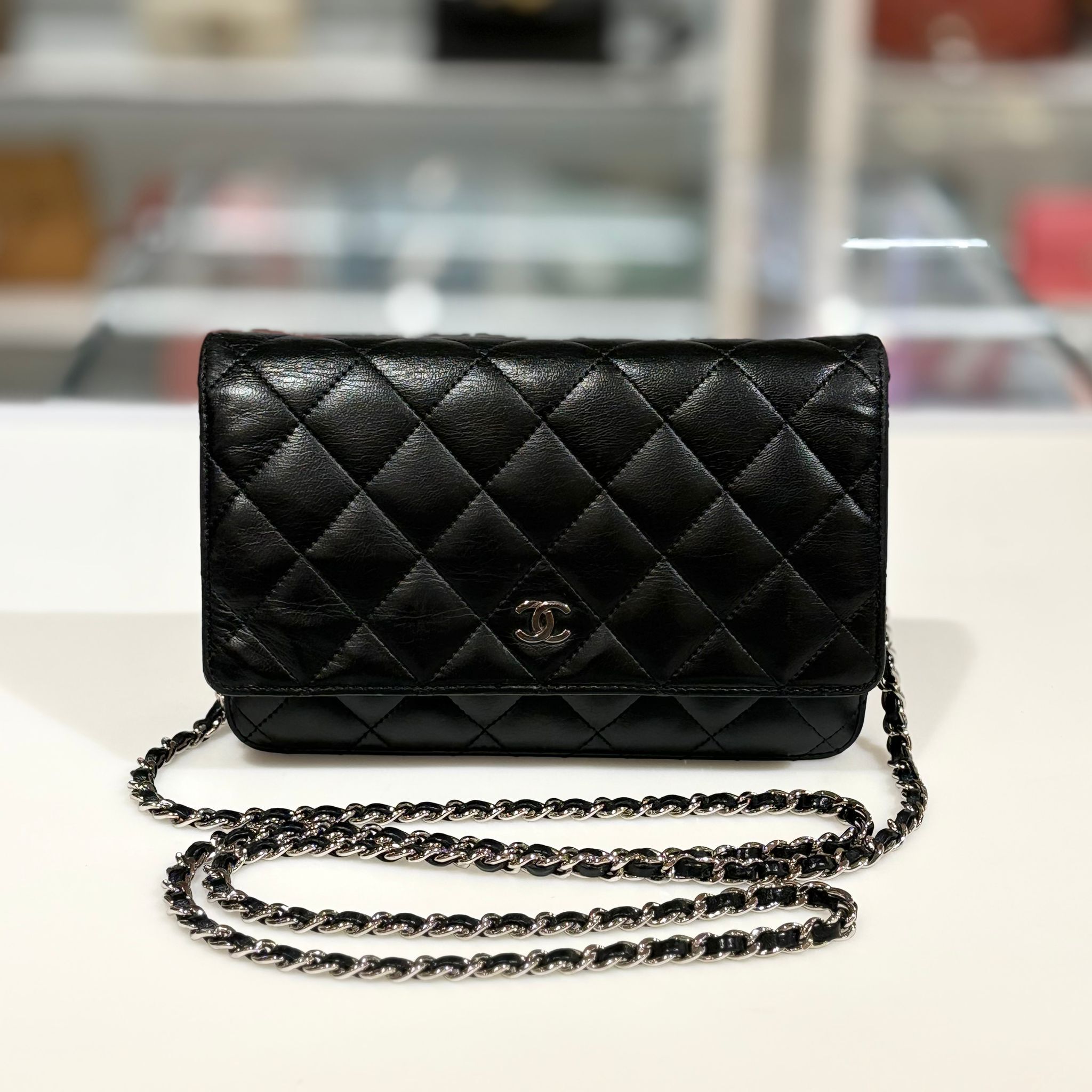 85%NEW二手CHANEL WOC , 黑色羊皮銀扣, 香奈兒斜背包, #香榭站正品