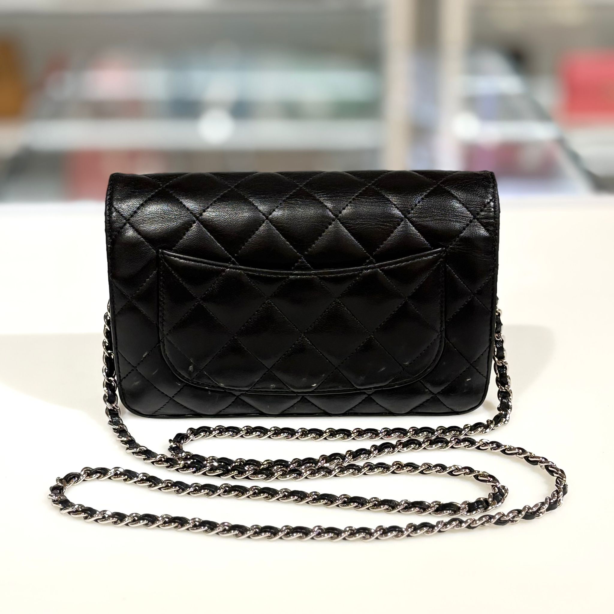 85%NEW二手CHANEL WOC , 黑色羊皮銀扣, 香奈兒斜背包, #香榭站正品