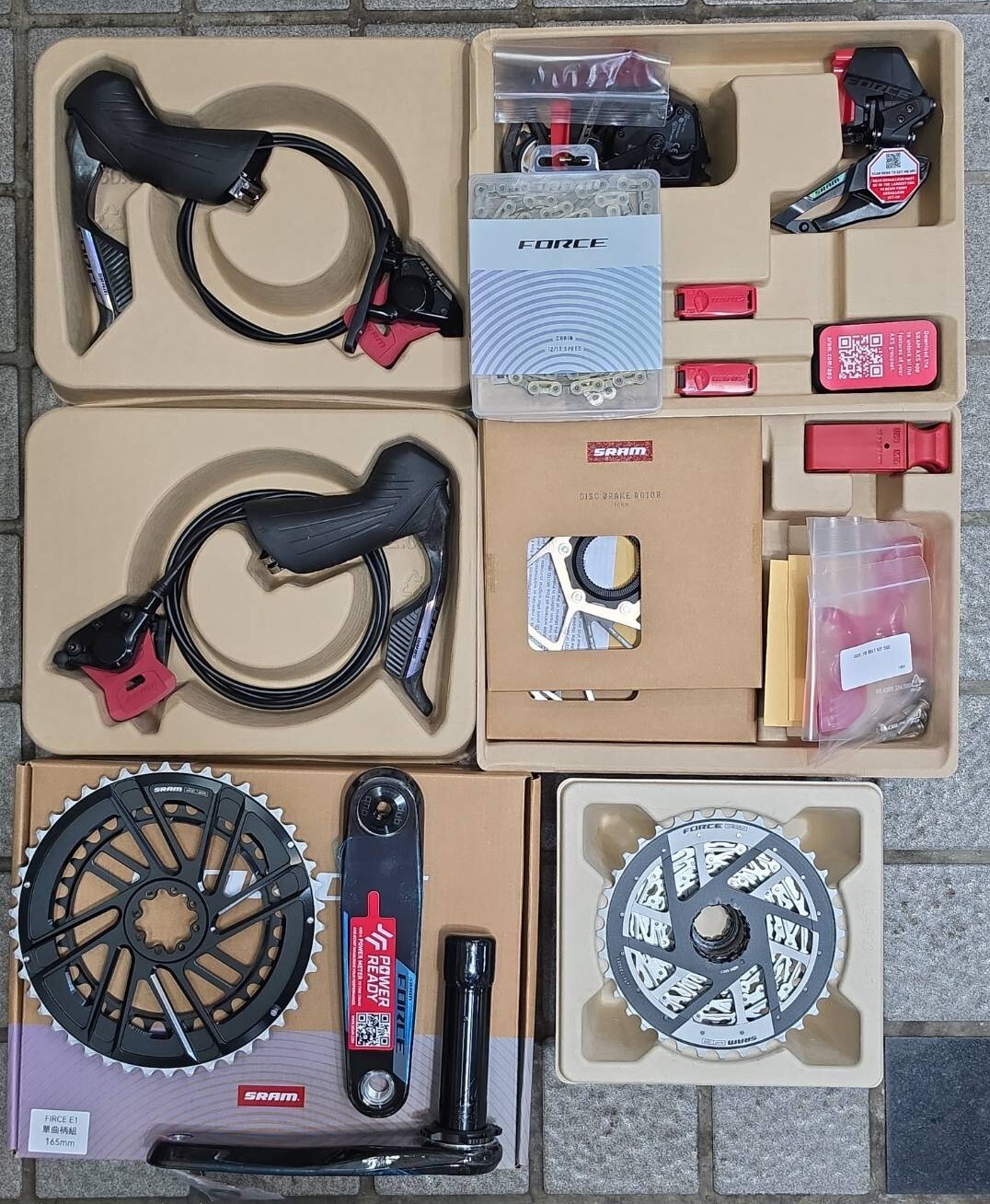 (一般大全套) SRAM FORCE E1 AXS 12S 電變套件 油壓煞變把組 油管 卡鉗 一般大盤 前變 後變 碟盤*2 飛輪 鏈條 充電組