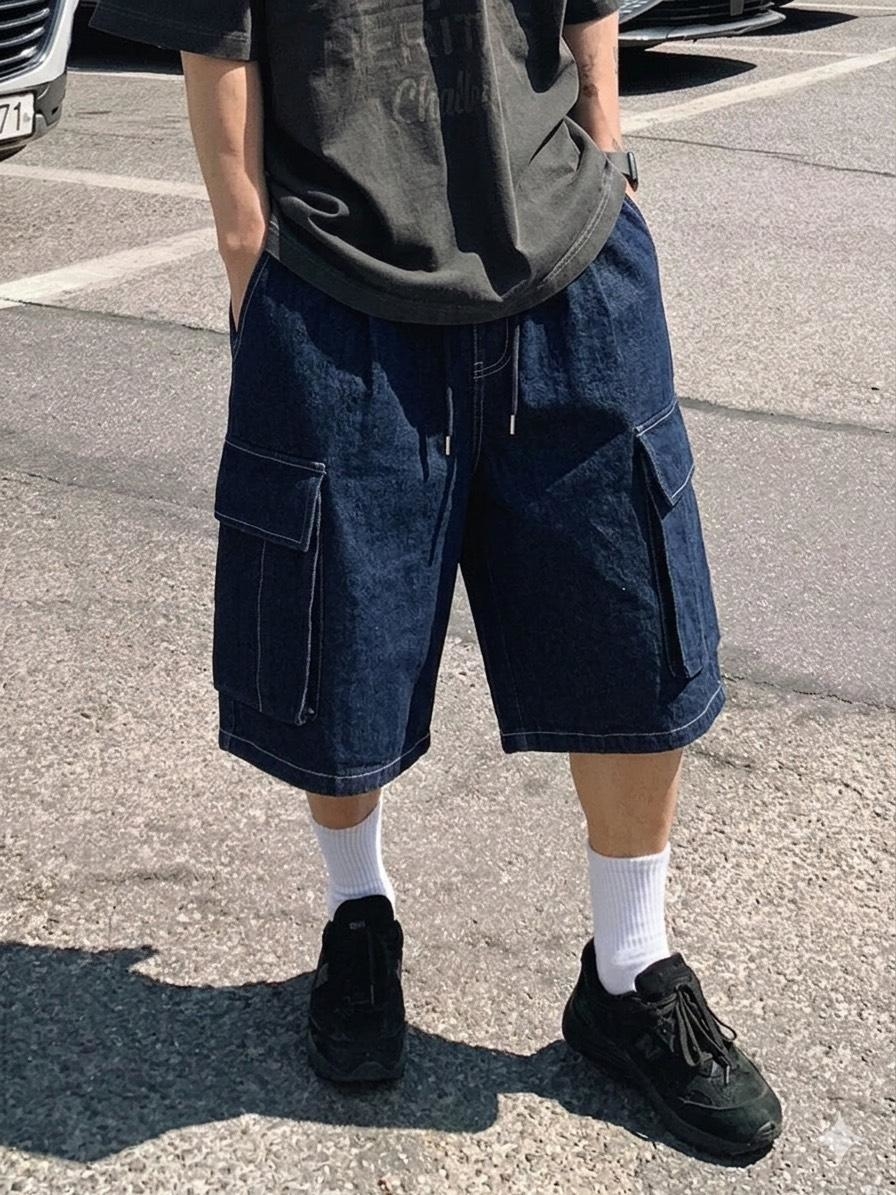 韓國原色大口袋七分褲