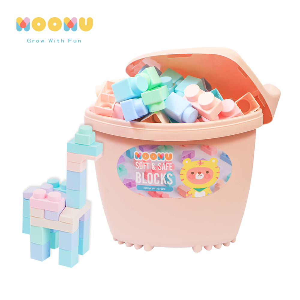 【 Moomu 】寶寶啟蒙遊戲組 | 感官球三件組 + 香草軟積木 120片收納組 - 粉色  (感統/無毒/彌月禮）