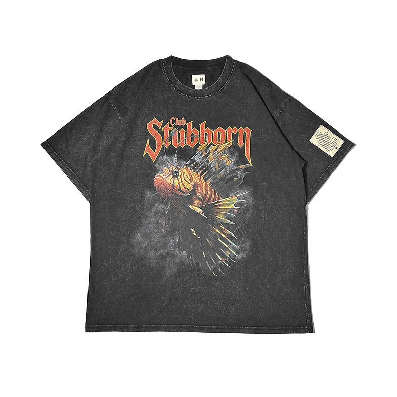 Club Stubborn Metal Lion-Fish Tee - Washed Black