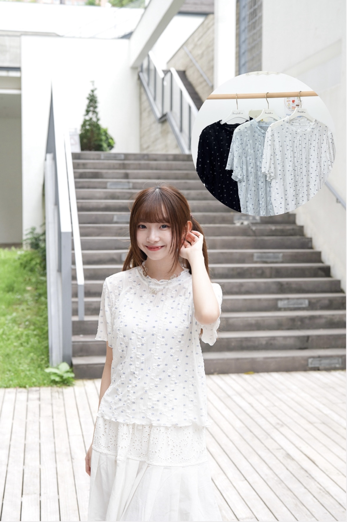 清新撞色小花上衣 · 3色入