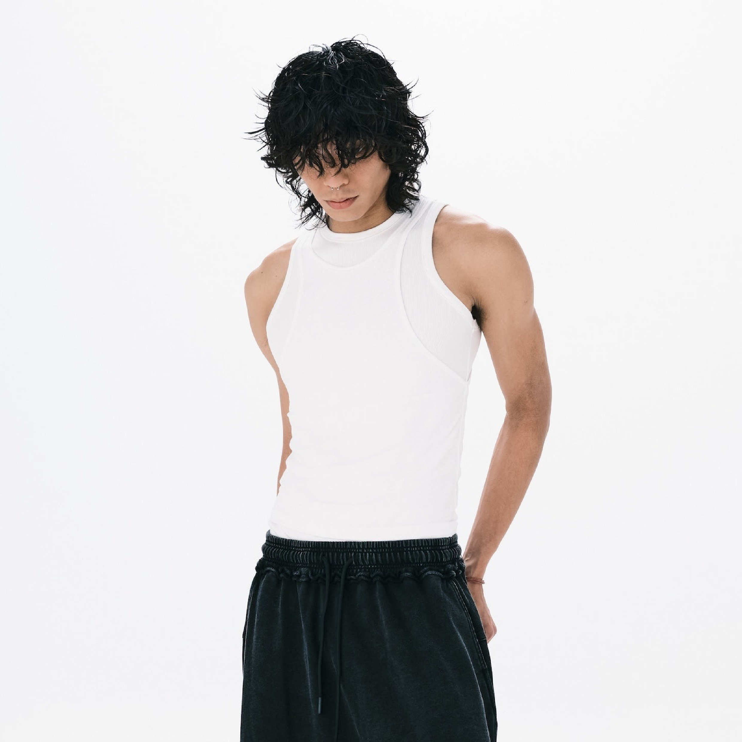 ANOWHEREMAN Double Layers Tank Top - White