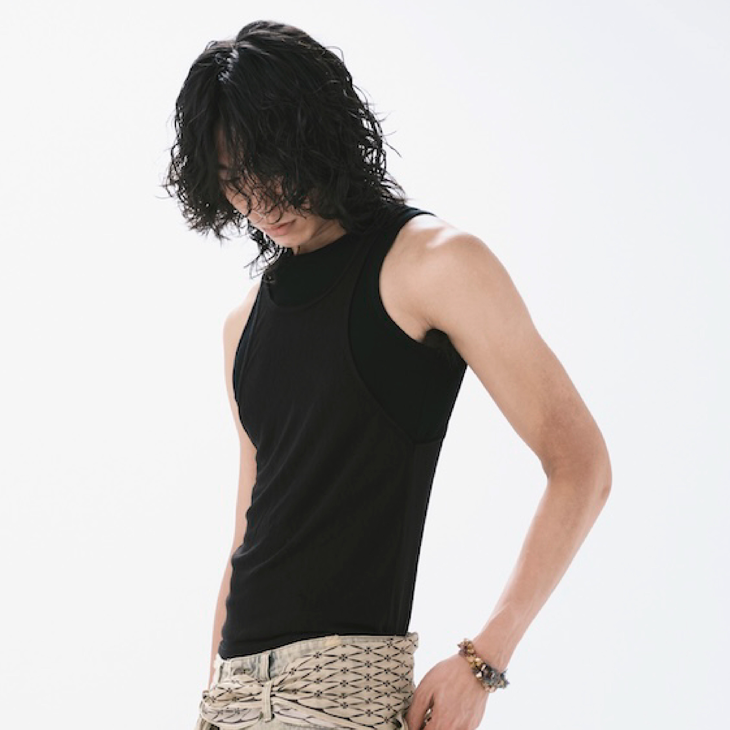 ANOWHEREMAN Double Layers Tank Top - Black
