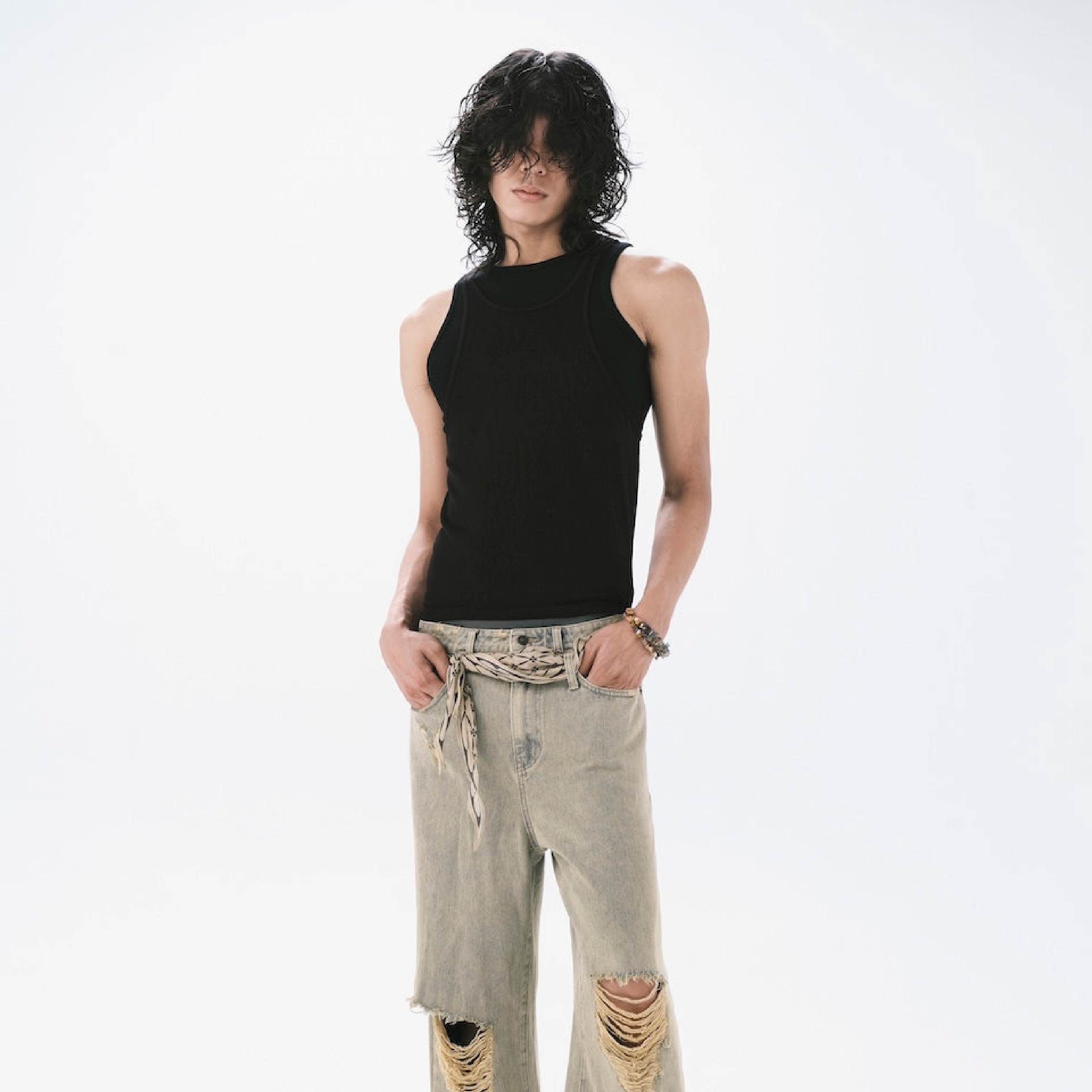 ANOWHEREMAN Double Layers Tank Top - Black
