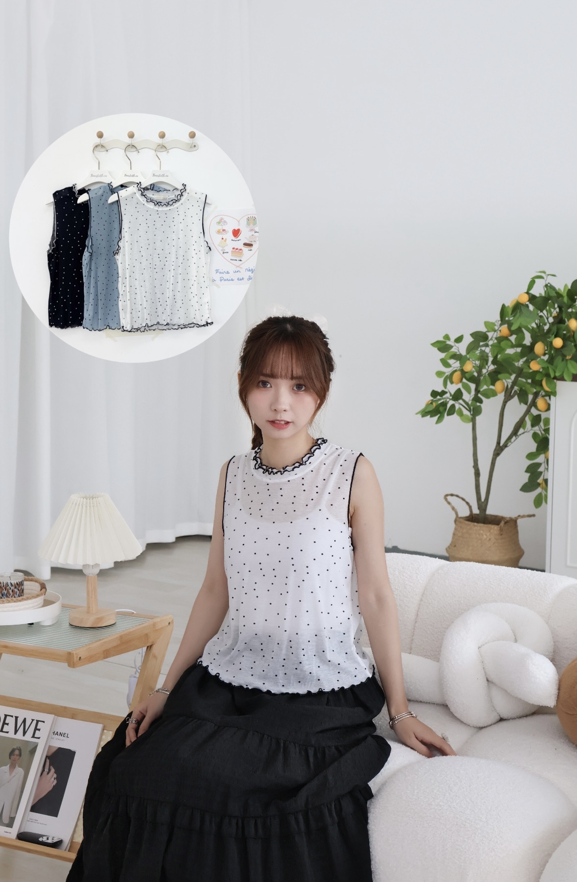 雙層Ruffle領波點背心 · 3色入