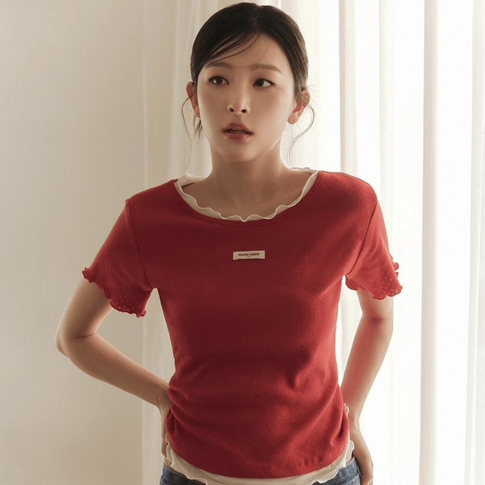 marie claire｜Label Punching Layered Short Sleeve T-shirt [5 colors] 關鍵字：MA69