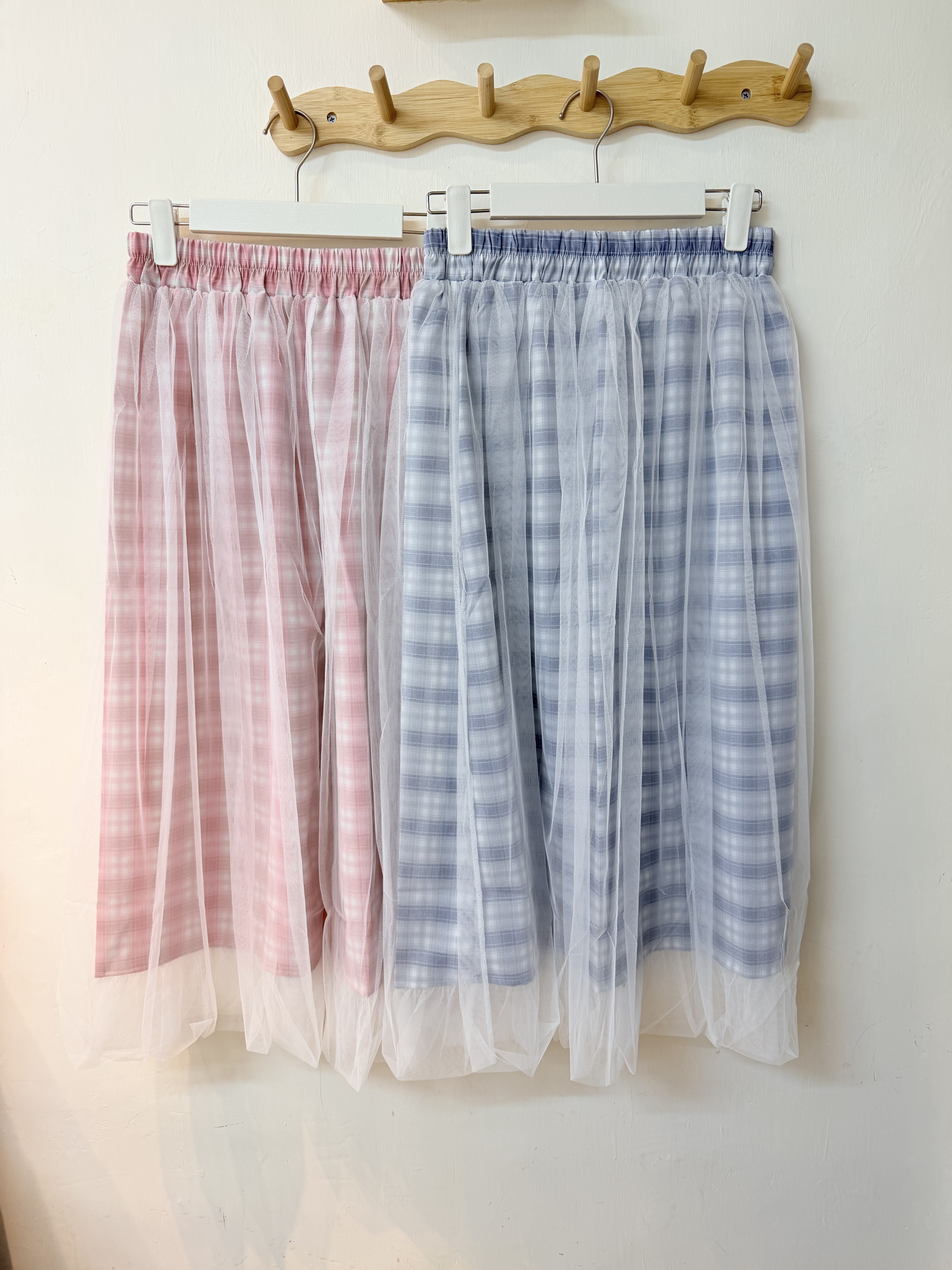 可愛い♡ 小個子必入✨ 裙長76cm💡格子拼紗雲朵半身裙☁️