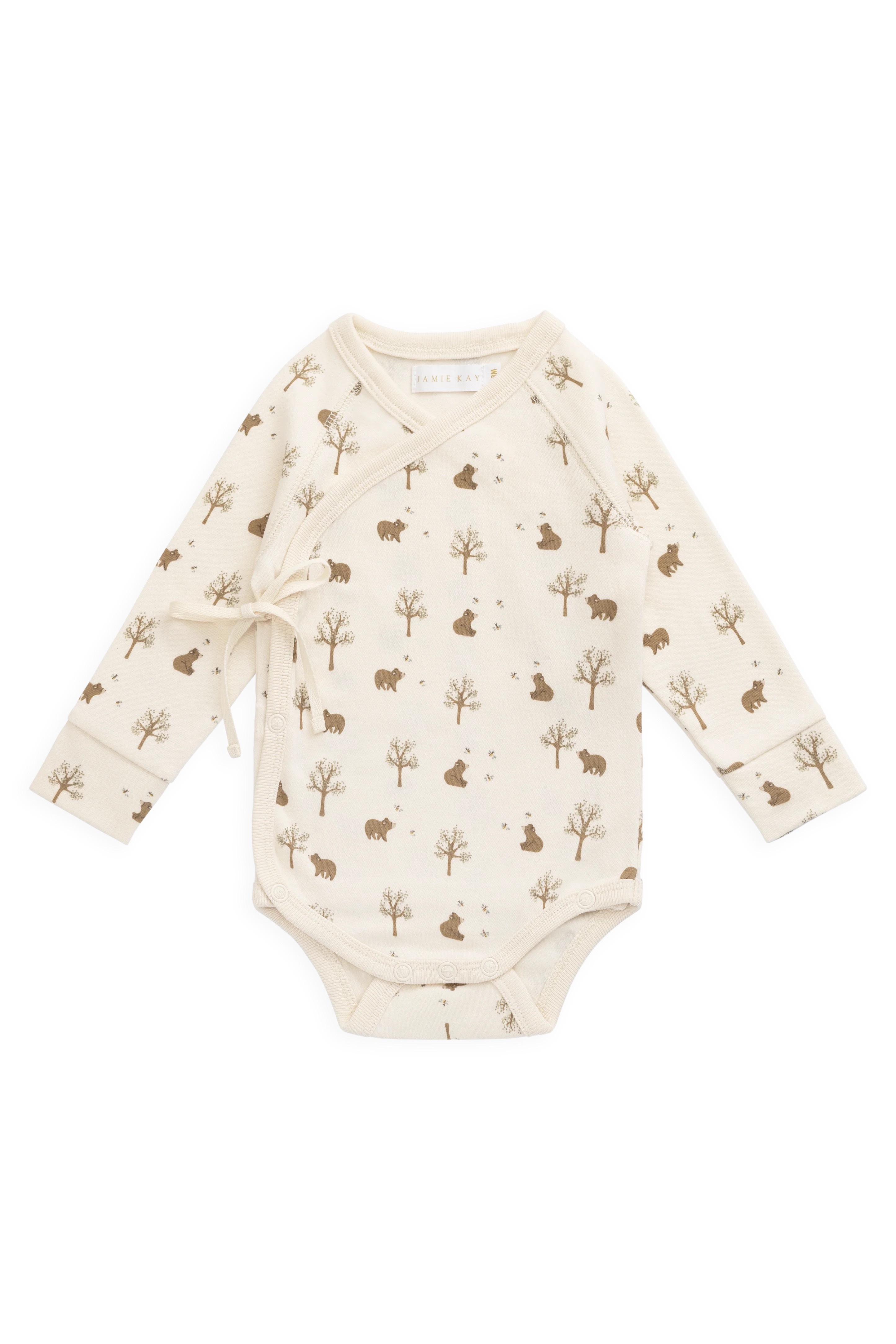 【預購】JAMIE KAY -Organic Cotton Ames Wrap Long Sleeve Bodysuit（Honey Bear Cloud）