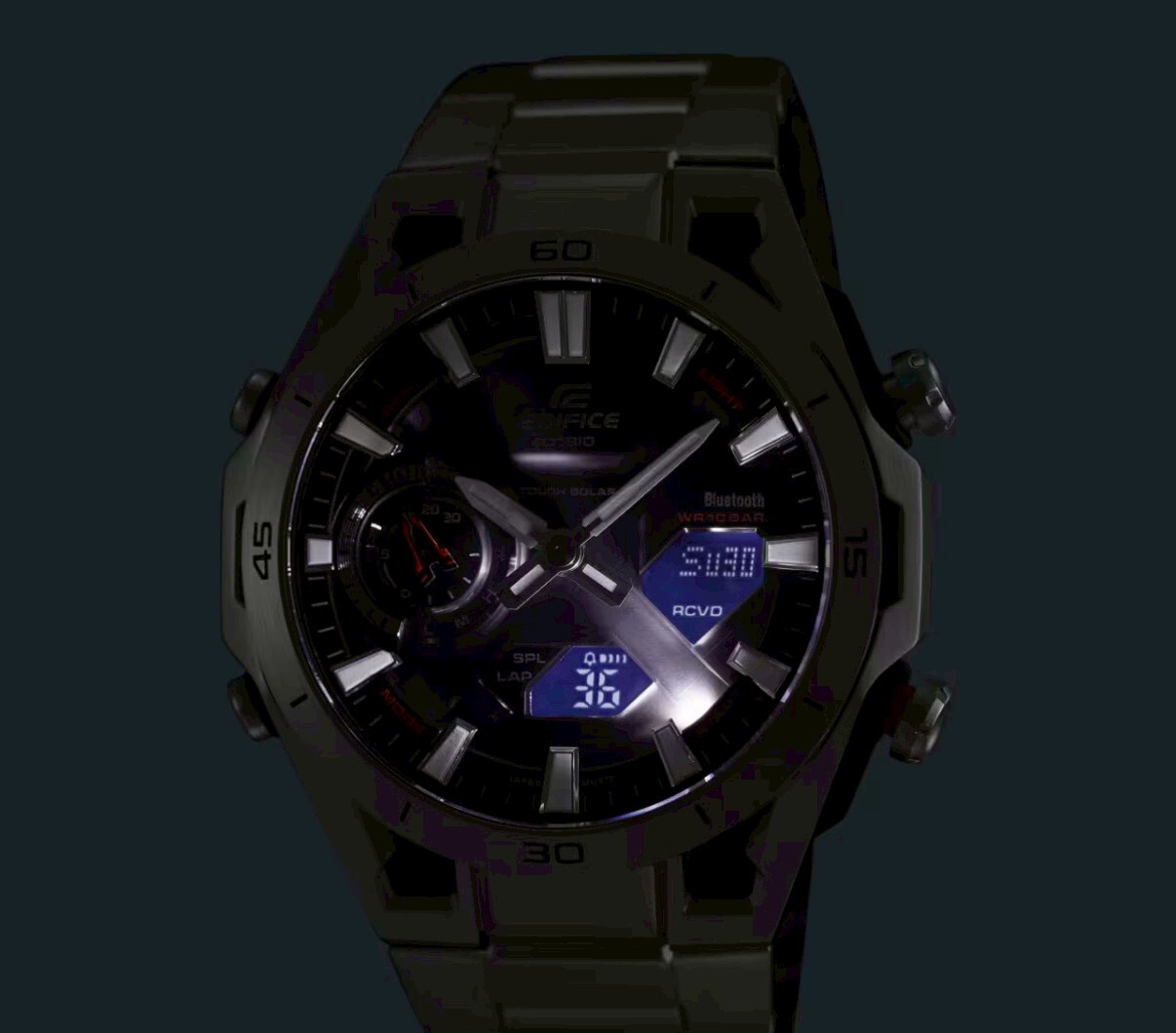 【 EDIFICE】臂懸吊系統 太陽能 碳纖維雙顯手錶 ECB-2300DC-1A 45.8mm 現代鐘錶