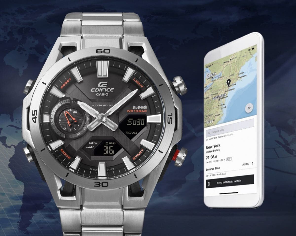 【 EDIFICE】臂懸吊系統 太陽能 碳纖維雙顯手錶 ECB-2300DC-1A 45.8mm 現代鐘錶