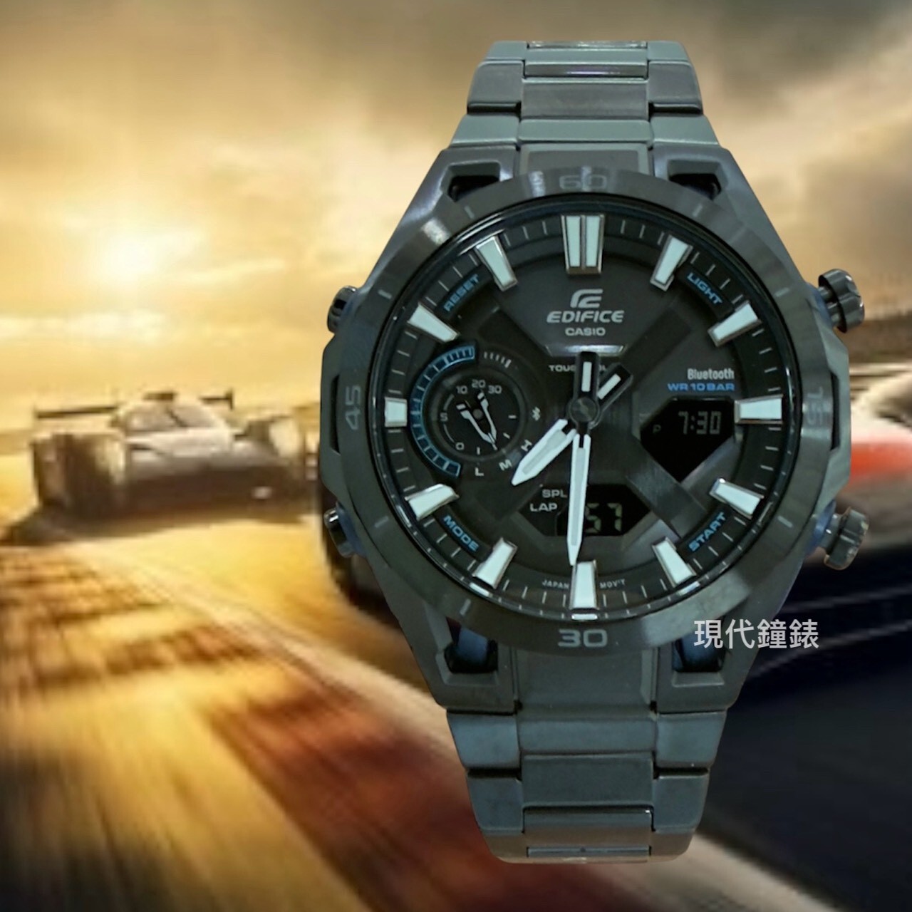 【 EDIFICE】臂懸吊系統 太陽能 碳纖維雙顯手錶 ECB-2300DC-1A 45.8mm 現代鐘錶