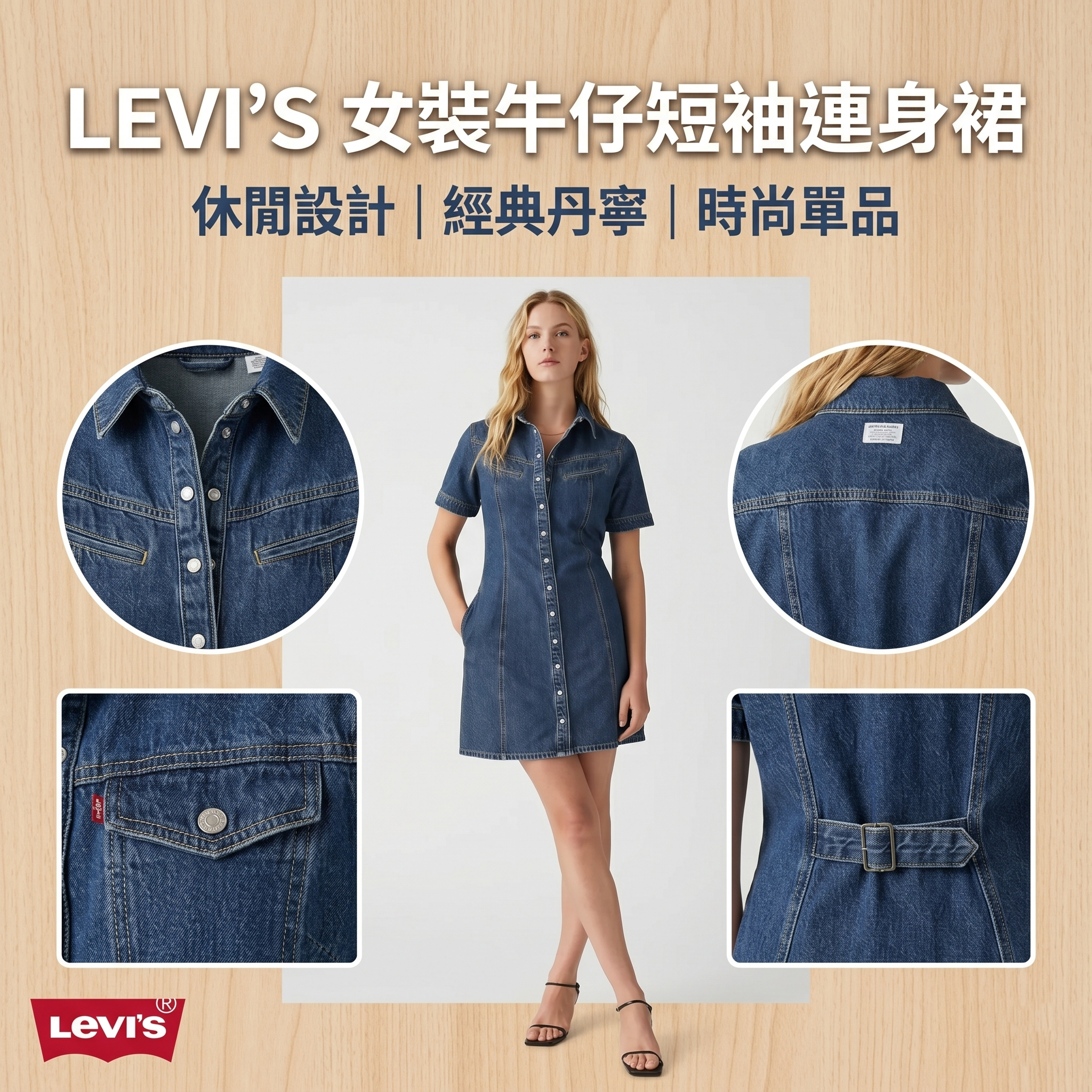 【預購】LEVI'S  H052218 女裝牛仔短袖連身裙（藍色）