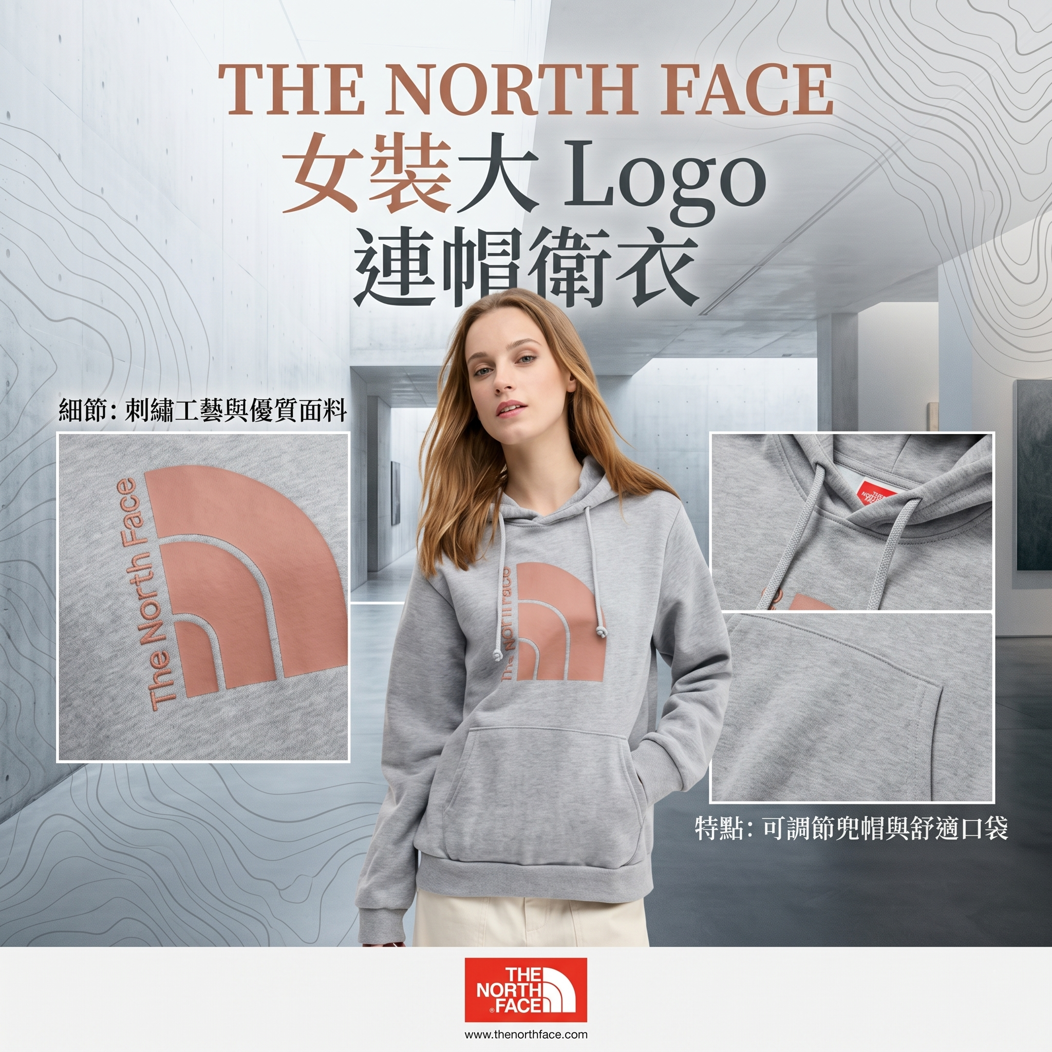 【預購】THE NORTH FACE  H052219 女裝大 Logo 連帽衛衣（灰色）