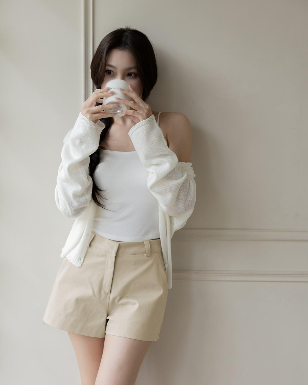 微光奶霧亞麻開襟罩衫 ( 2 colors)