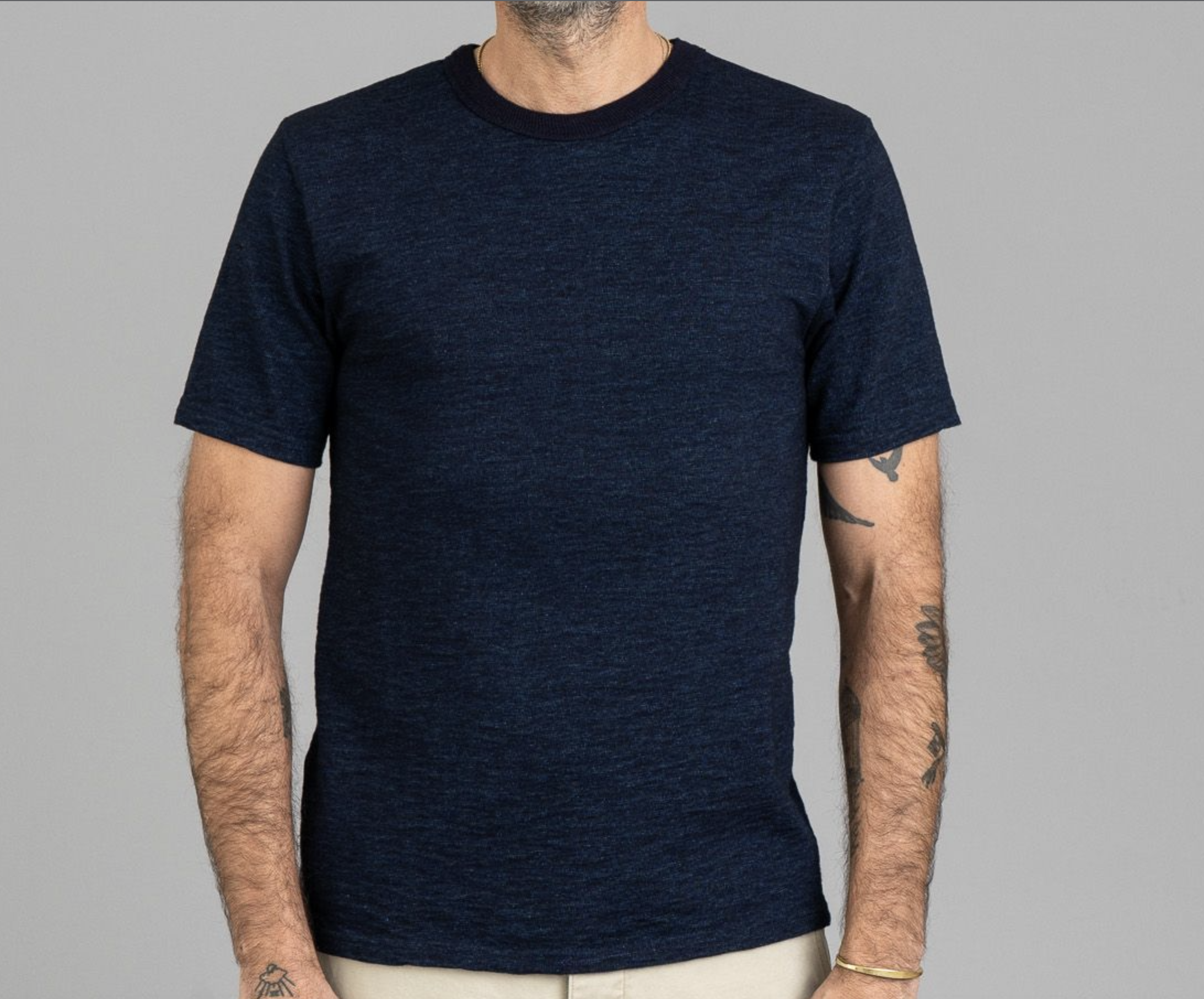 UES NO.7 YARN-DYED INDIGO T-SHIRT