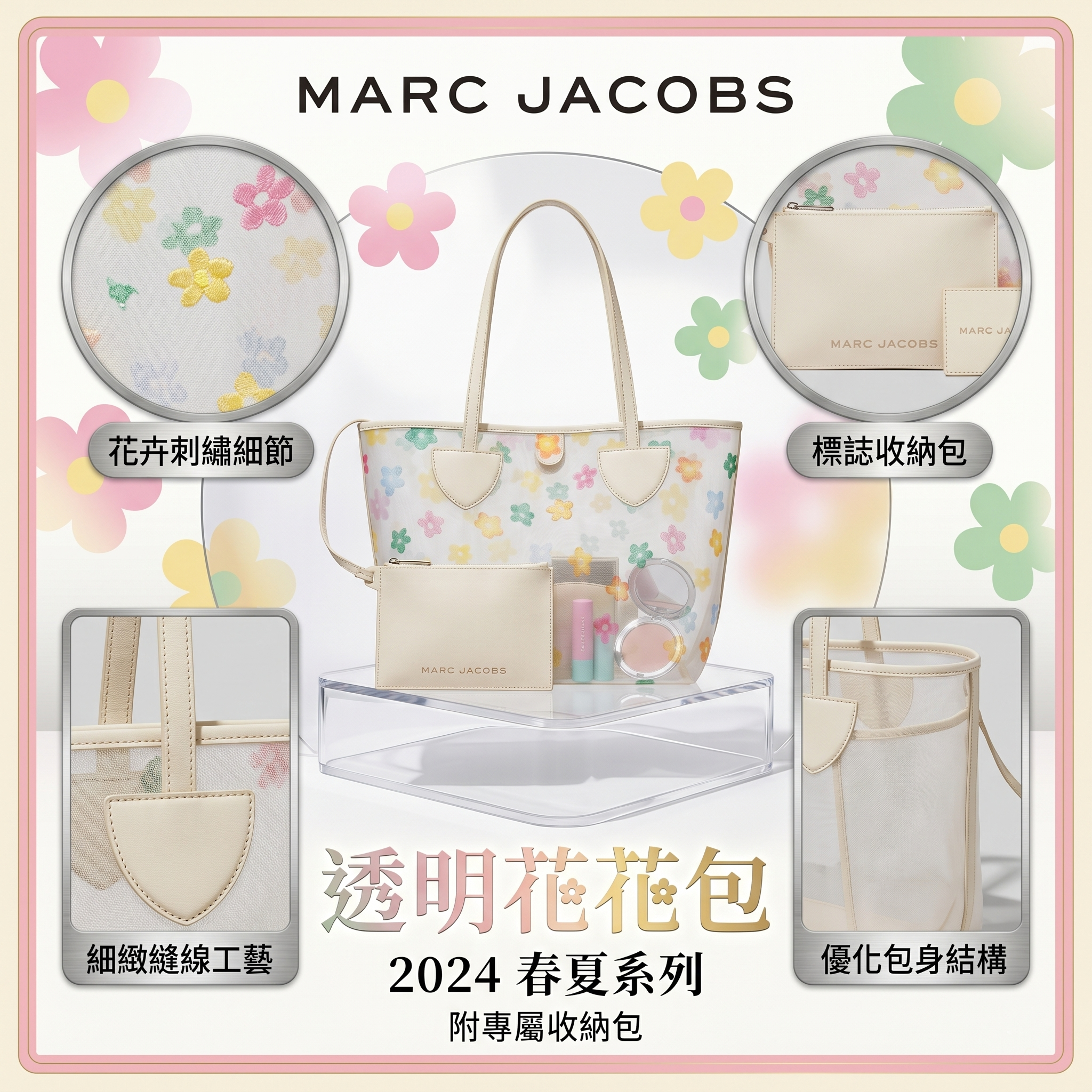 【預購】Marc Jacobs H052243 透明花花包（二合一）